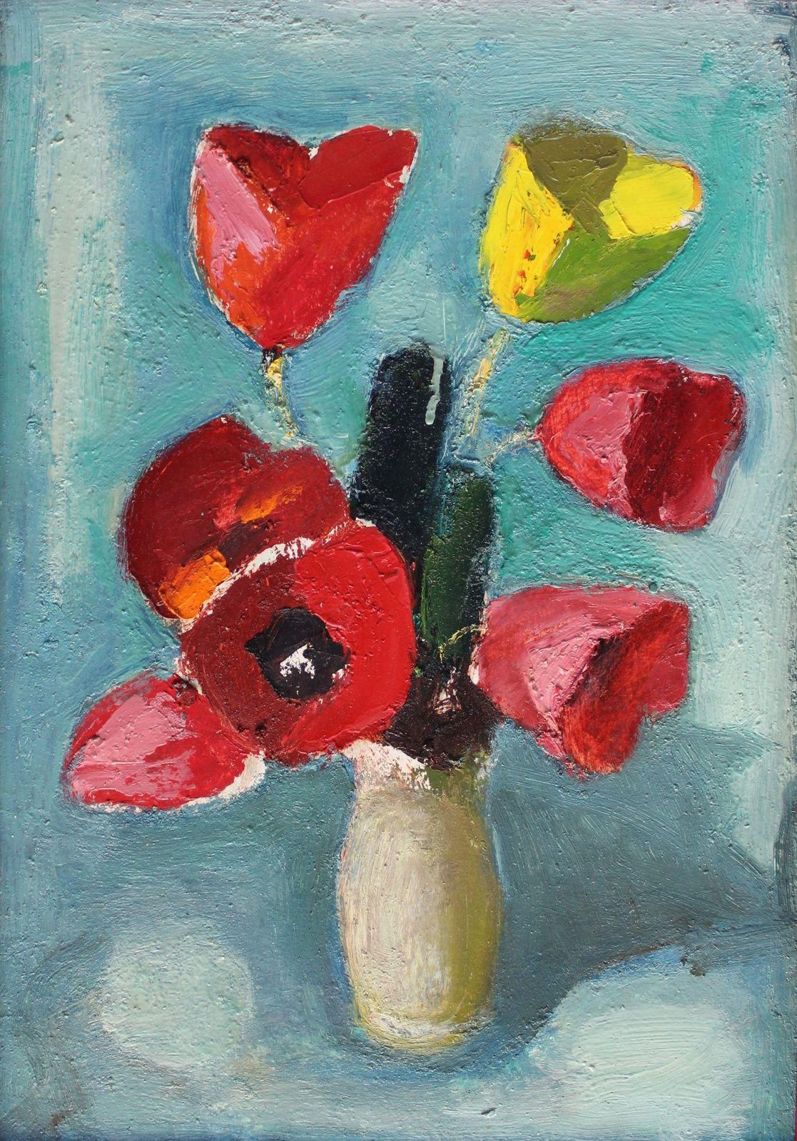 Aleksandr Rodin (1922 2001)tulips  Cardboard/Oil, 49x33.5 Cm, Double Sided, Landscape On The Other Side1993 photo Art