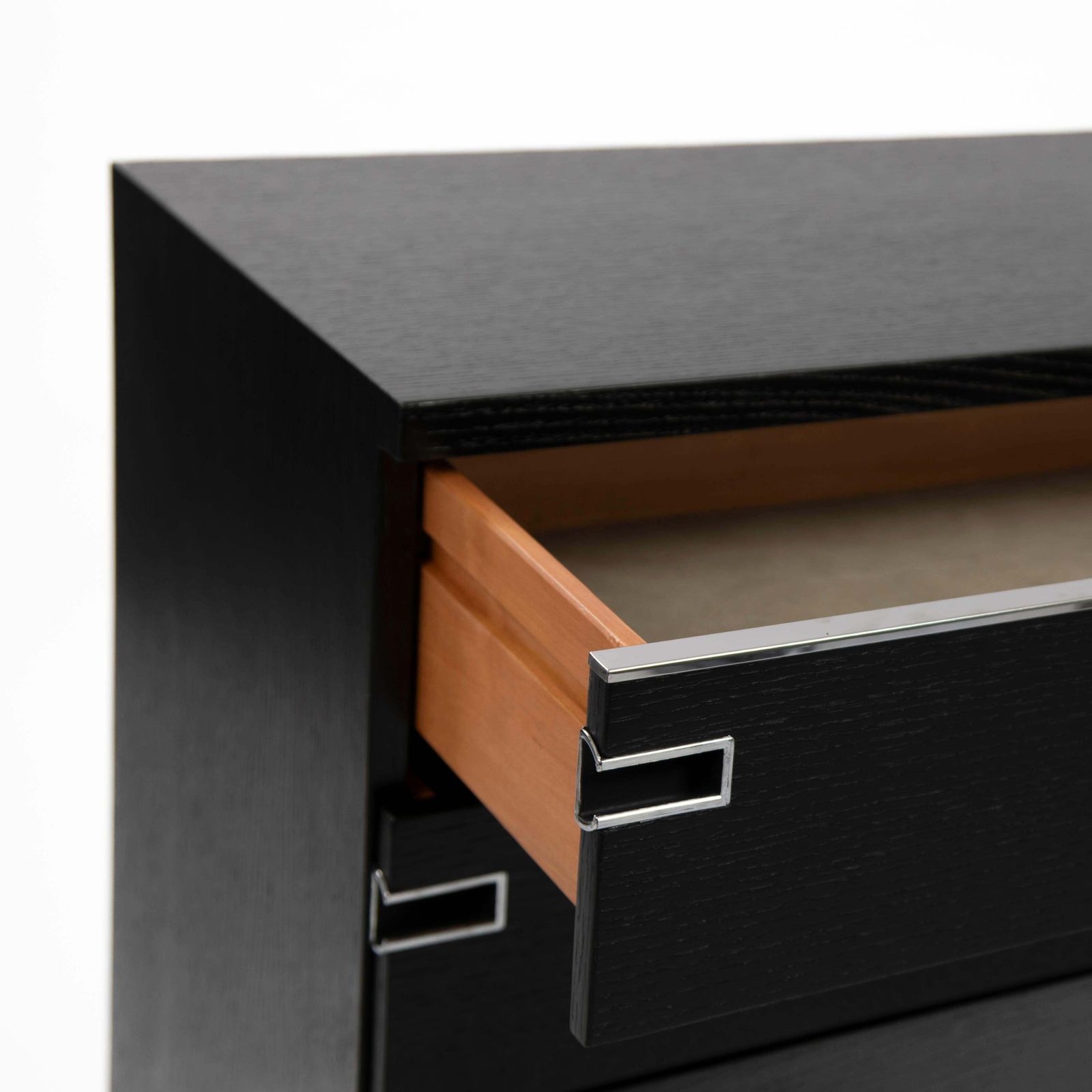 Italian Mid Century Black Oak Ceruse Drawer With Nickeled Handle Recesses 1960s photo 5026.0