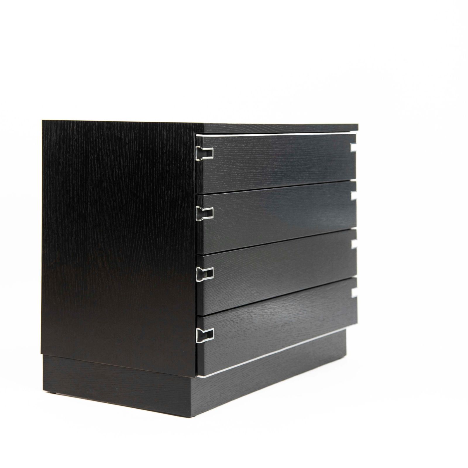 Furniture Italian Mid Century Black Oak Ceruse Drawer With Nickeled Handle Recesses 1960s photo