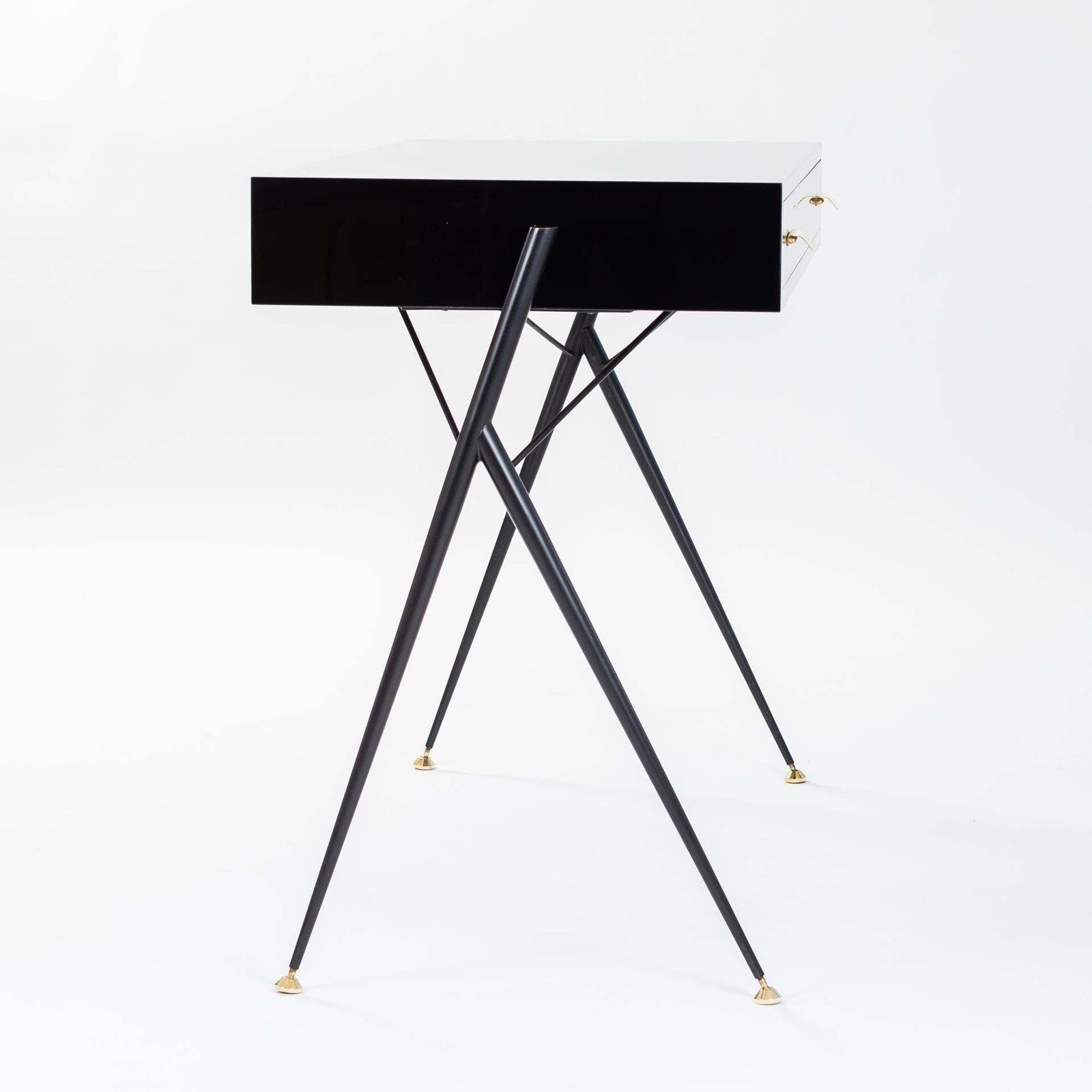 Mid Century Italian Small Writing Desk Black Lacquer, Brass By Silvio Cavatorta photo Furniture