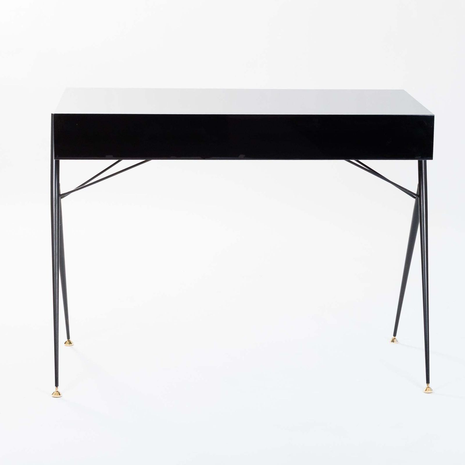 Mid Century Italian Small Writing Desk Black Lacquer, Brass By Silvio Cavatorta photo 8317.0