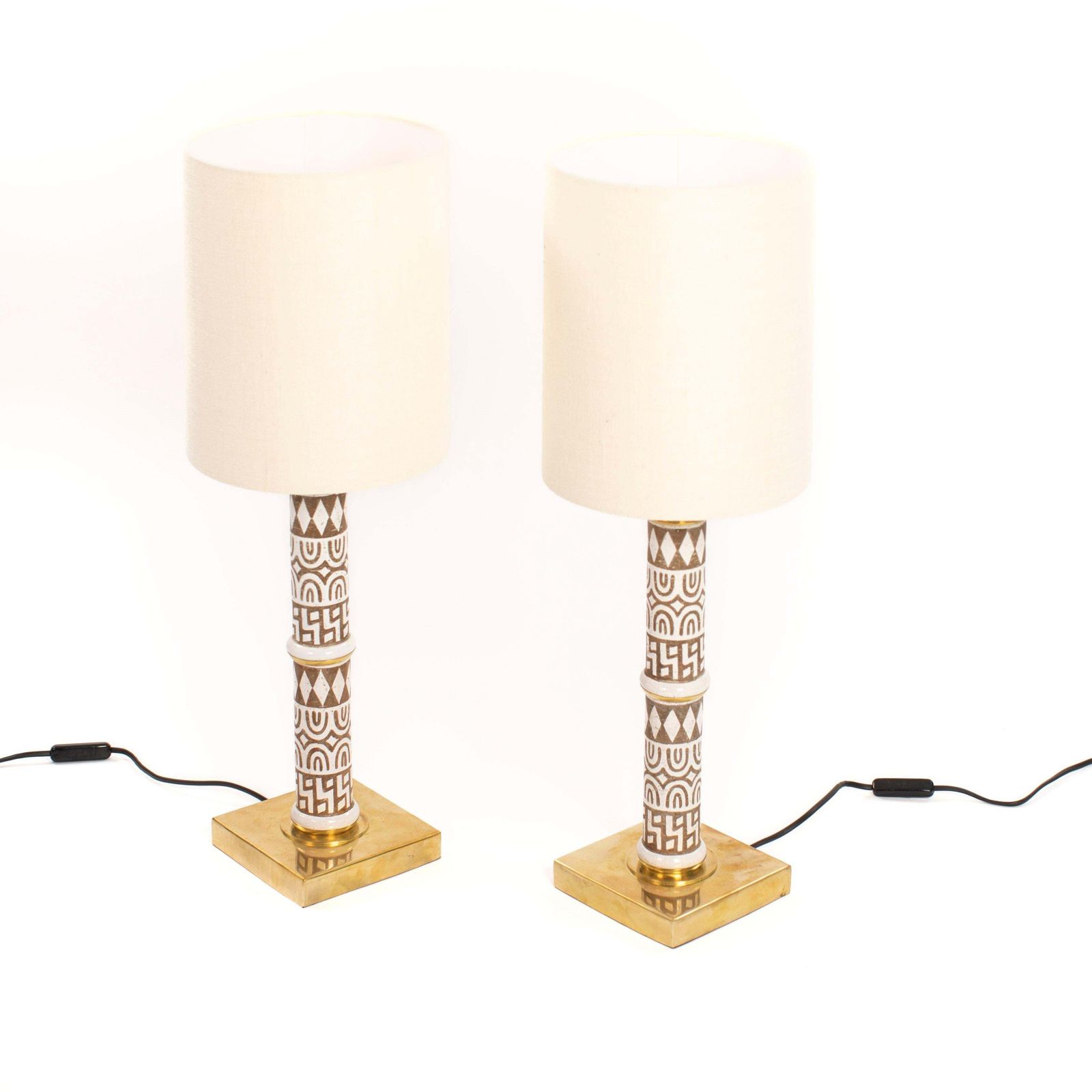 Pair Of Mid Century Italian Ceramic Brass Table Lamps By Banci Firence, 1980s photo Lighting