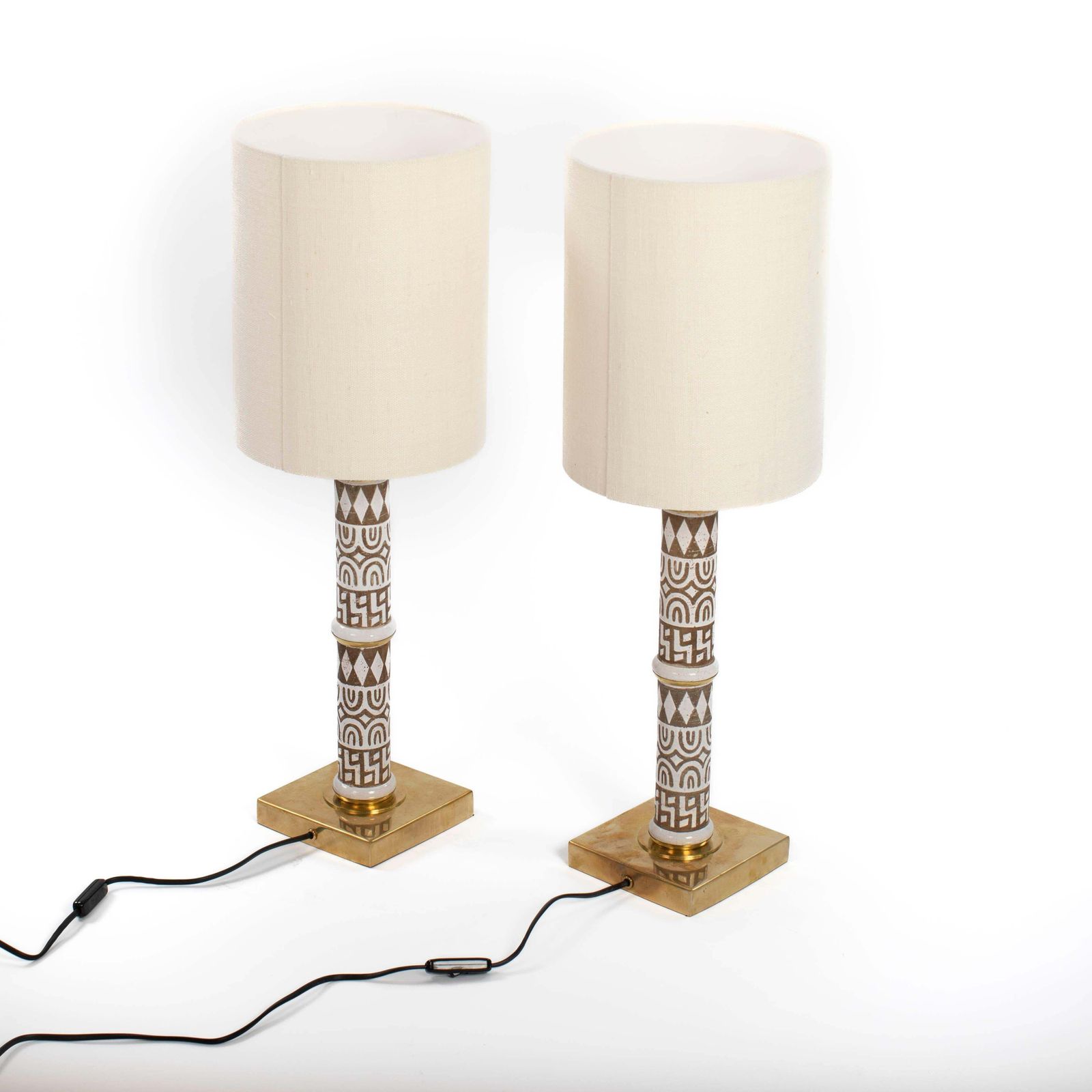 Pair Of Mid Century Italian Ceramic Brass Table Lamps By Banci Firence, 1980s photo 3716.0