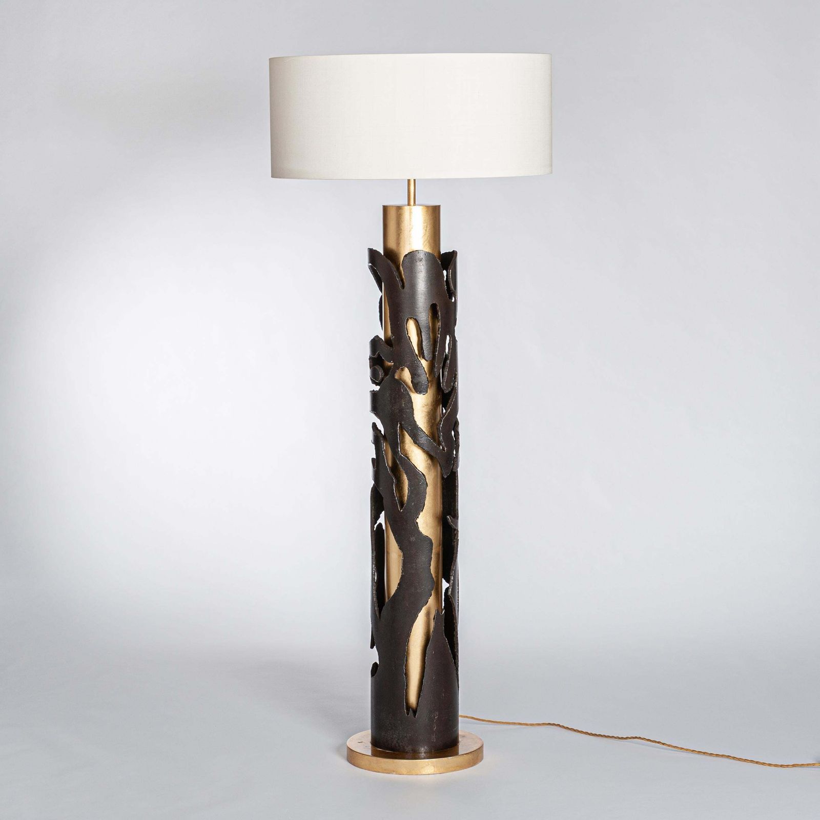 photo vintage Italian Mid Century Cast Iron Floor Lamp In Gold Brown By Banci, Firenze 1980s