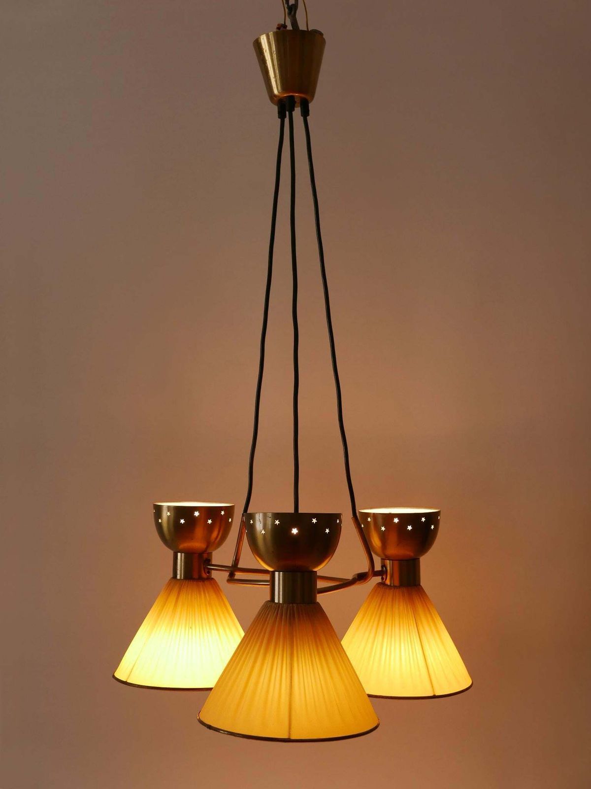Exceptional 6 Flamed Mid Century Modern Pendant Lamp Or Chandelier Sweden 1950s photo furniture