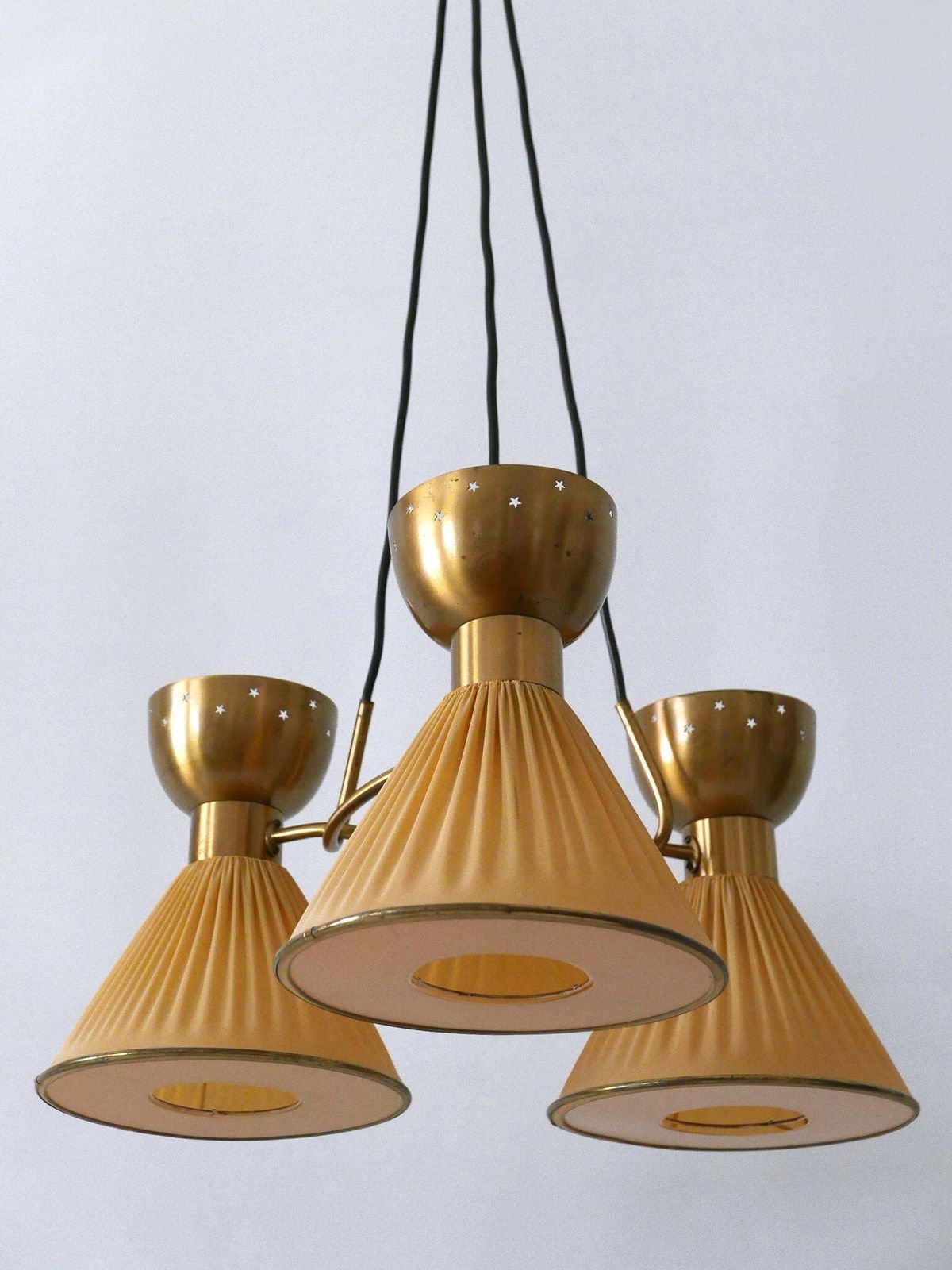 Exceptional 6 Flamed Mid Century Modern Pendant Lamp Or Chandelier Sweden 1950s photo vinterior