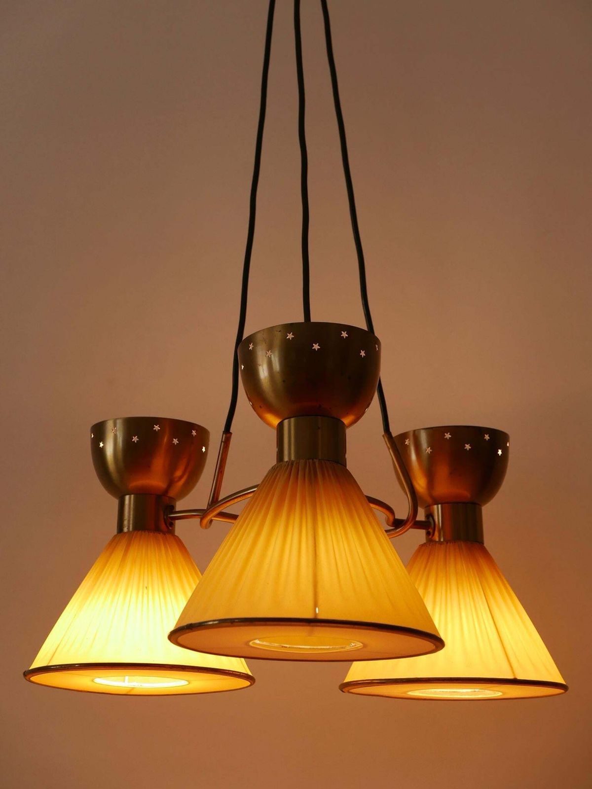 Exceptional 6 Flamed Mid Century Modern Pendant Lamp Or Chandelier Sweden 1950s photo buy