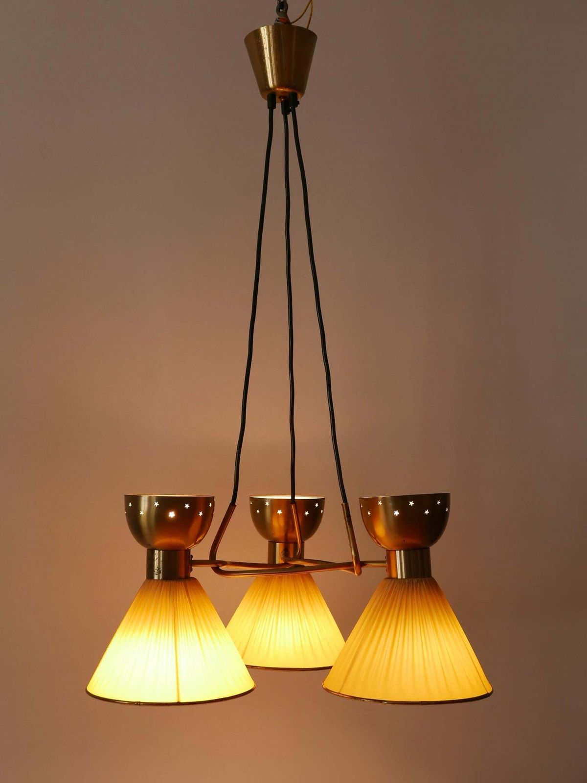 5751.0 Exceptional 6 Flamed Mid Century Modern Pendant Lamp Or Chandelier Sweden 1950s photo