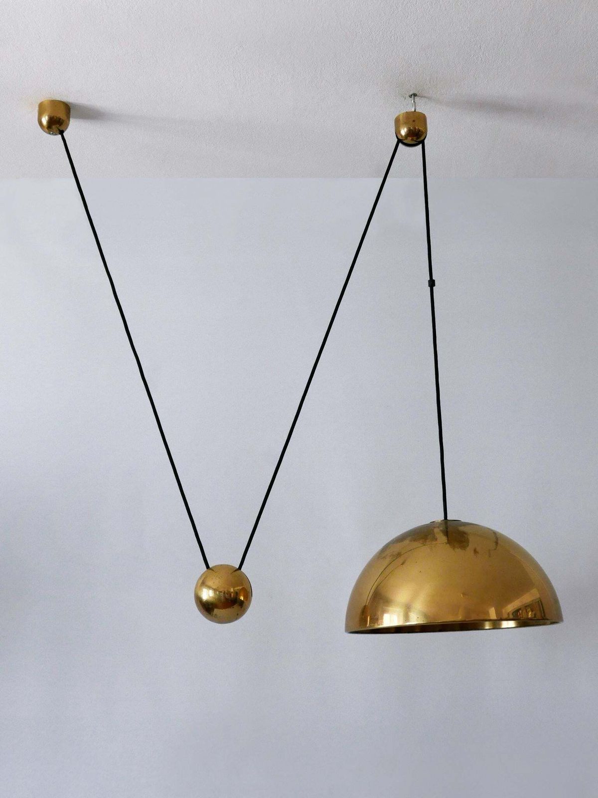 Elegant Mid Century Counterweight Brass Pendant Lamp By Florian Schulz 1960s photo 3362.0
