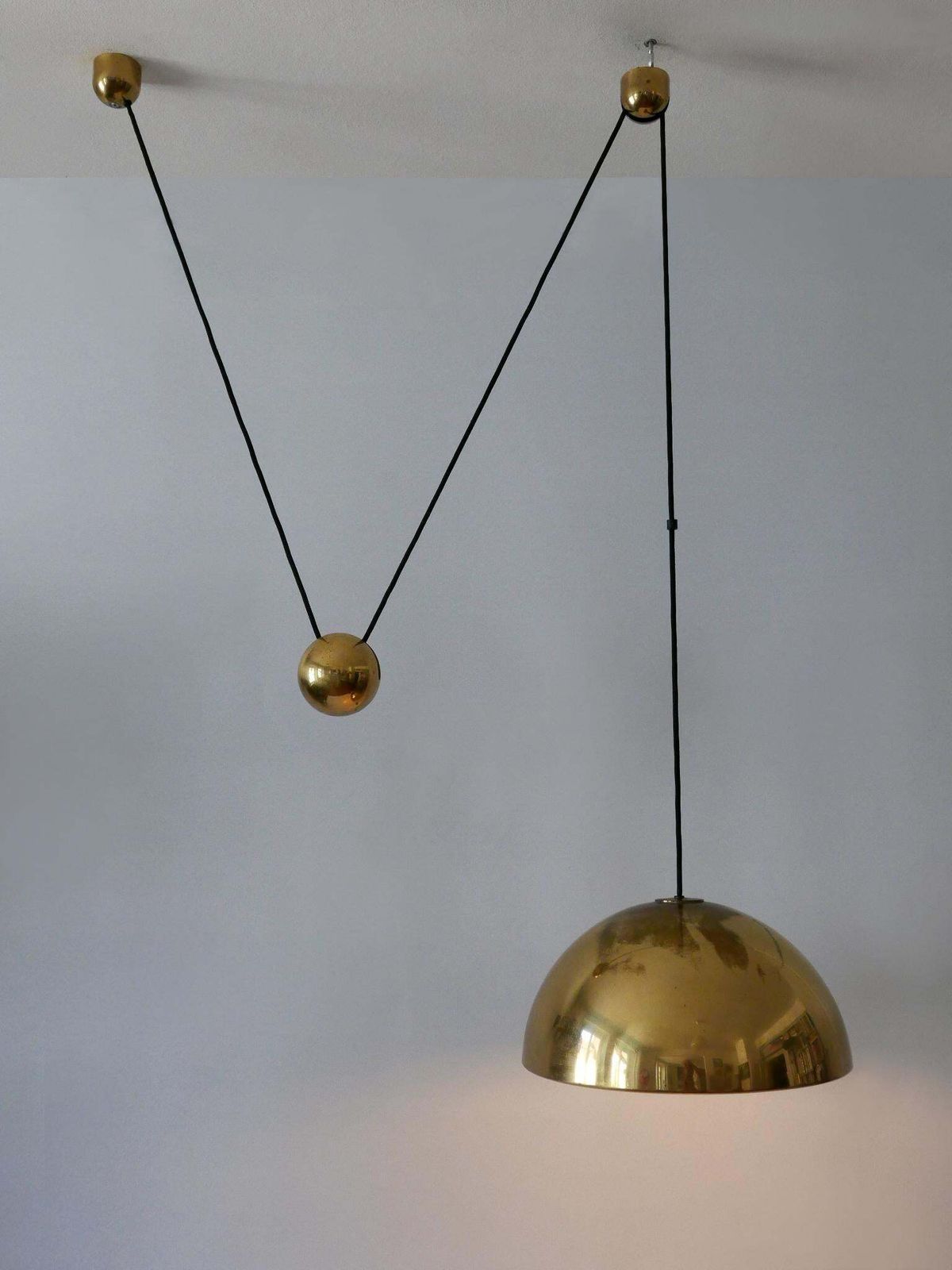 photo for sale Elegant Mid Century Counterweight Brass Pendant Lamp By Florian Schulz 1960s