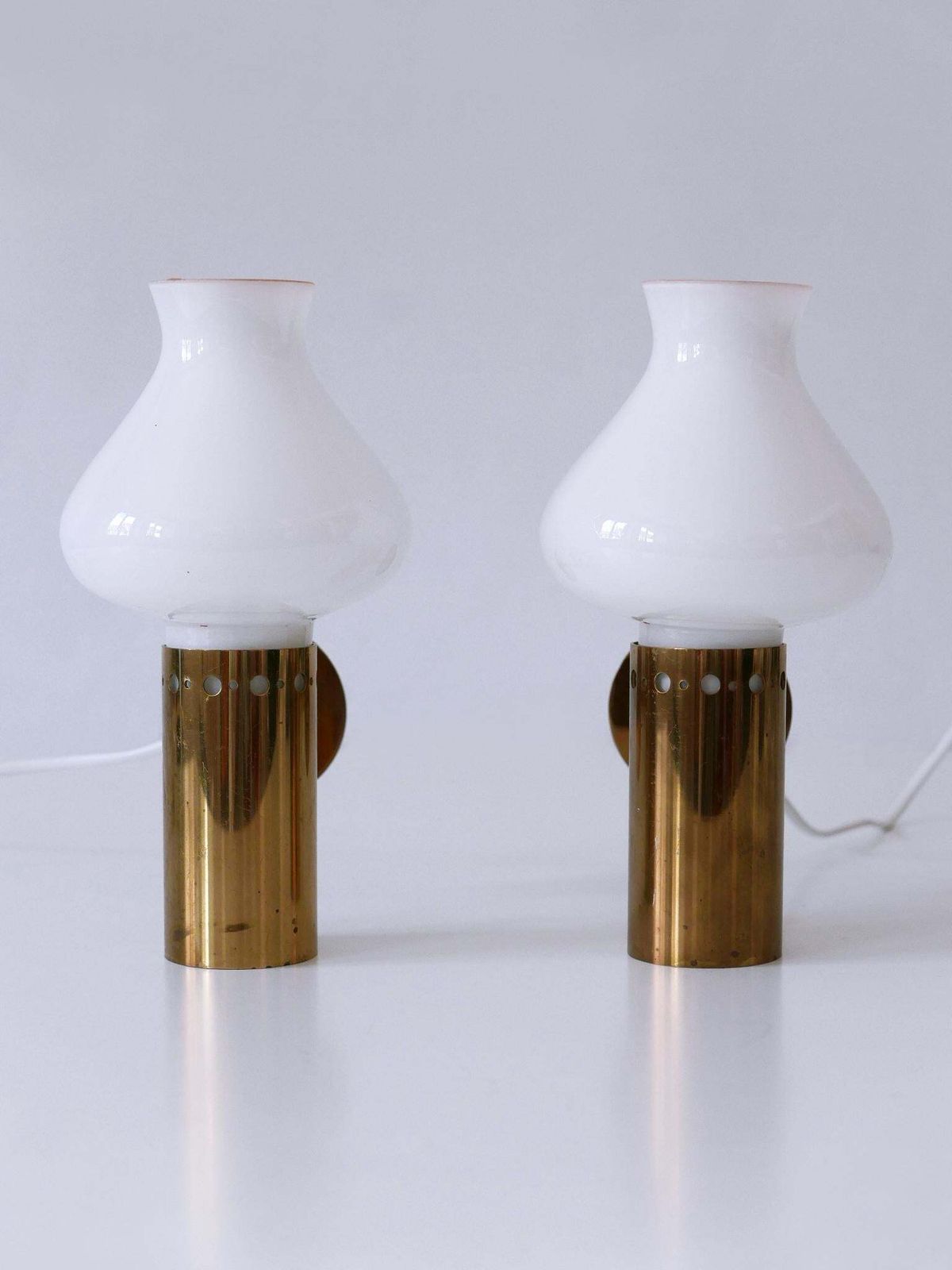 Set Of Two Elegant Mid Century Modern Brass & Glass Sconces Sweden 1950s photo 2478.0