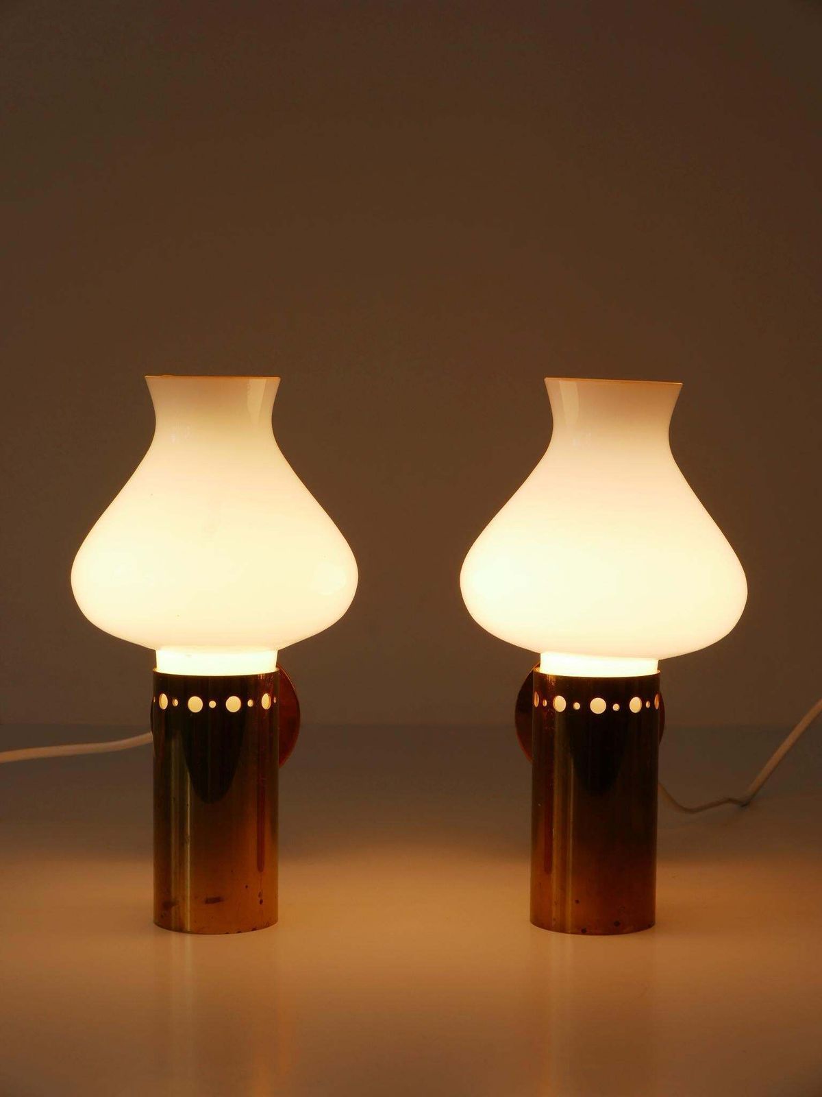 Set Of Two Elegant Mid Century Modern Brass & Glass Sconces Sweden 1950s photo vinterior