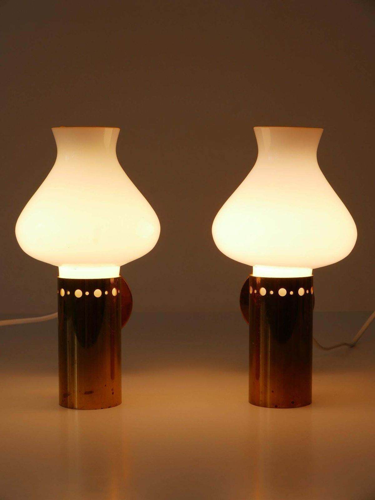 Set Of Two Elegant Mid Century Modern Brass & Glass Sconces Sweden 1950s photo buy