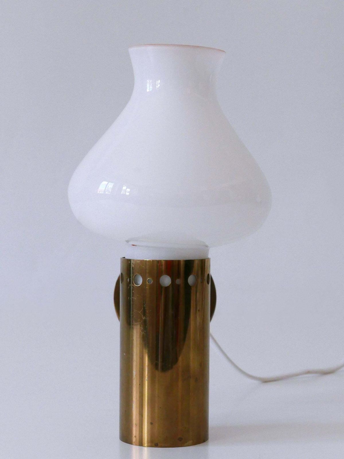 photo furniture Set Of Two Elegant Mid Century Modern Brass & Glass Sconces Sweden 1950s
