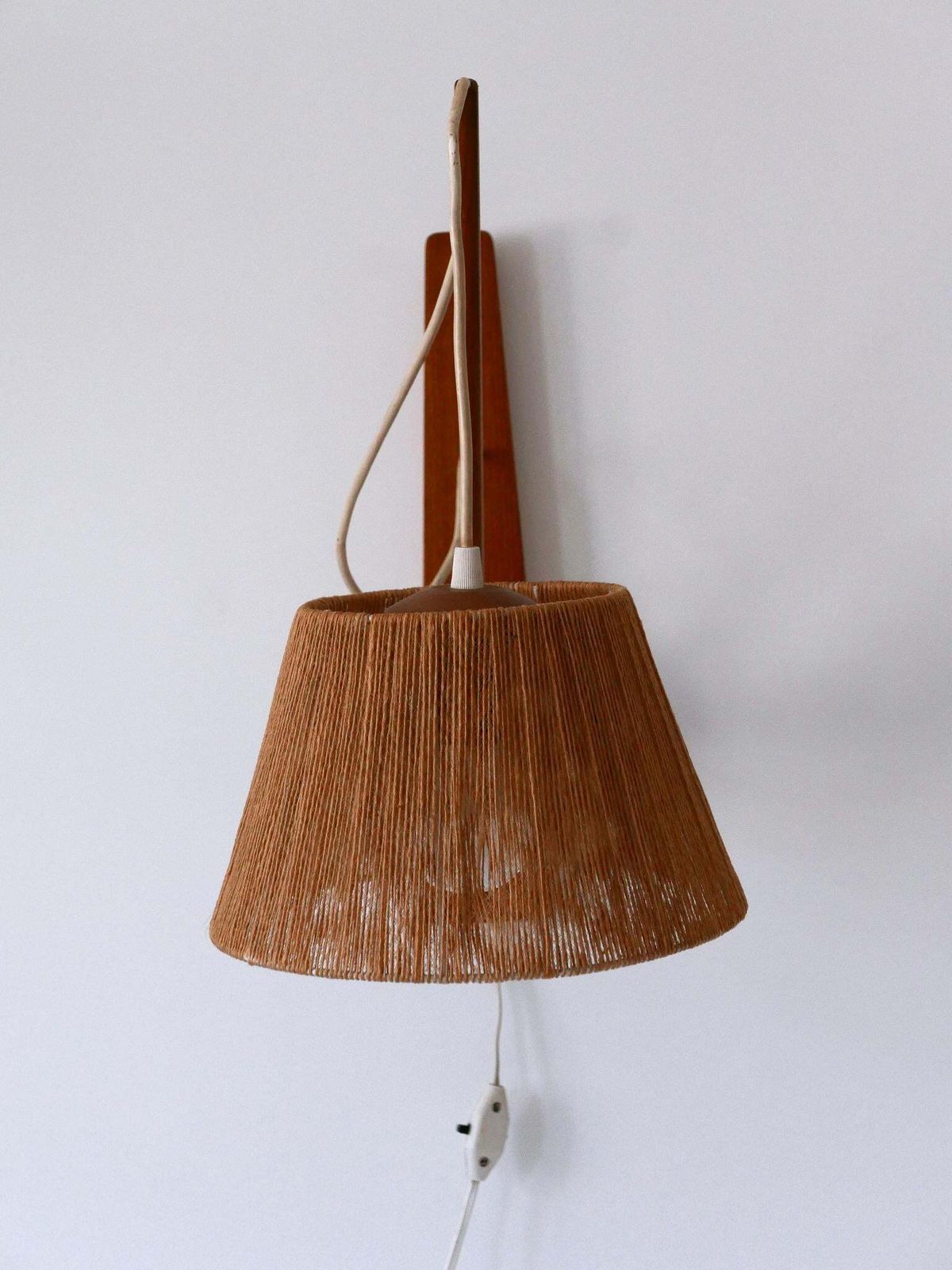 Elegant Mid Century Modern Swing Teak & Sisal Wall Light Denmark 1960s photo 2426.0