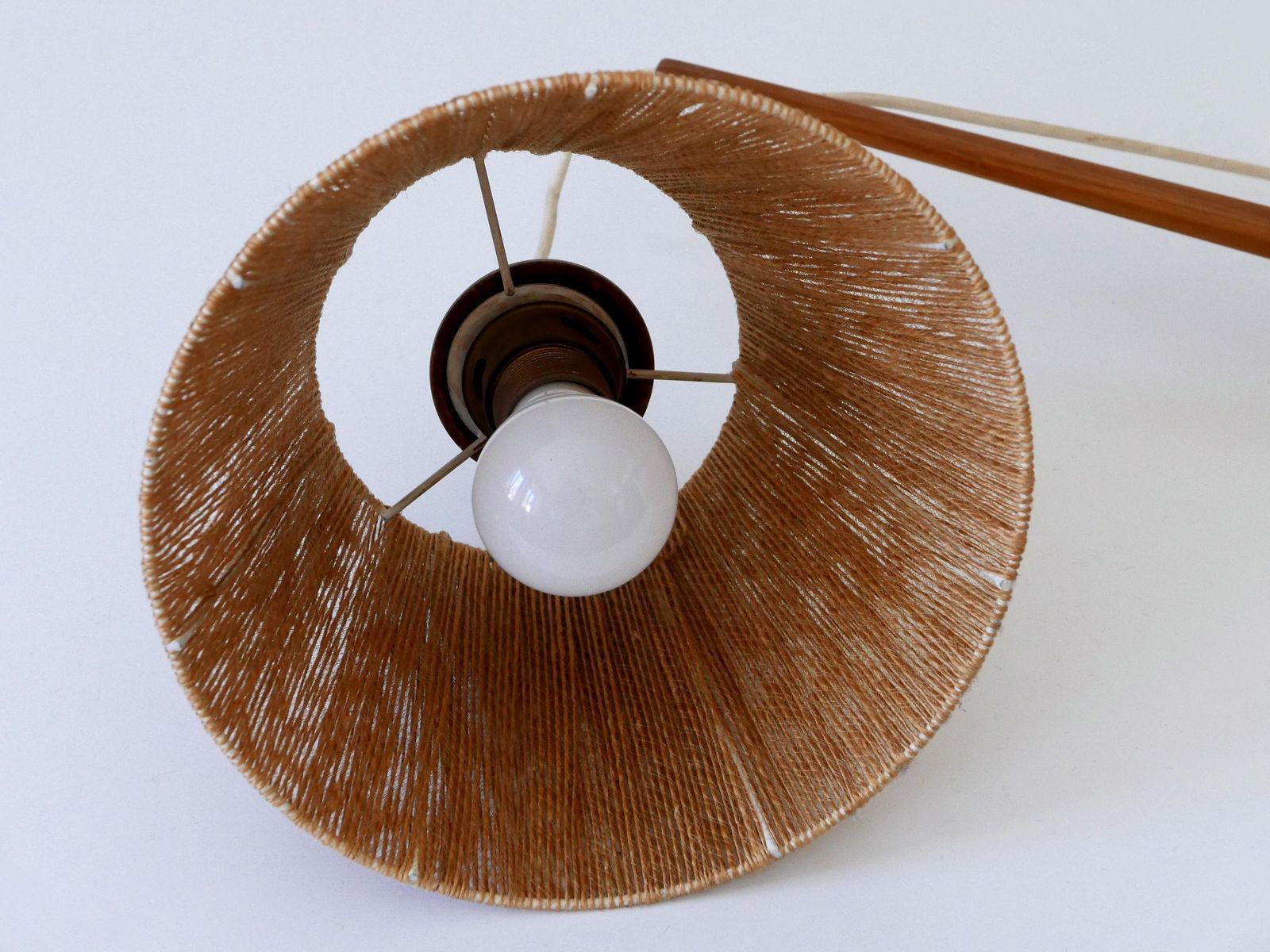 photo vintage Elegant Mid Century Modern Swing Teak & Sisal Wall Light Denmark 1960s