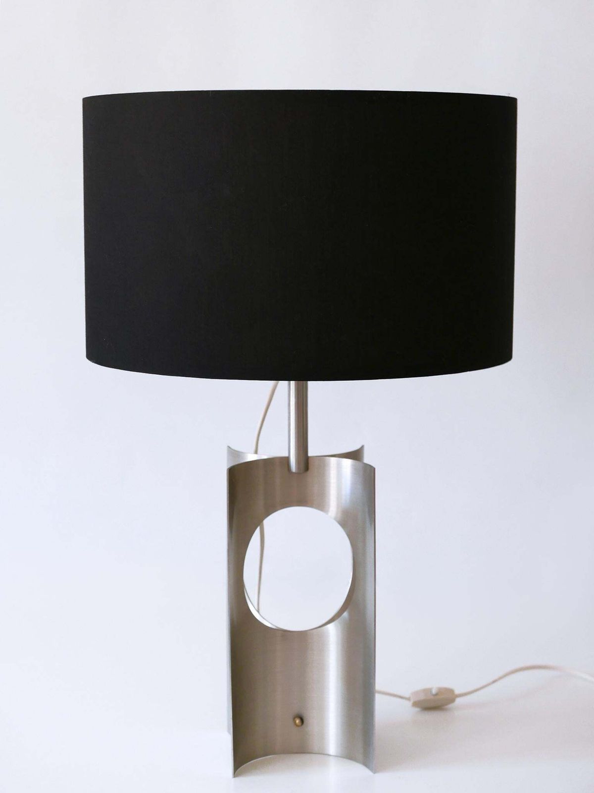 Rare & Elegant Mid Century Modern Brushed Aluminum Table Lamp France 1970s photo for sale