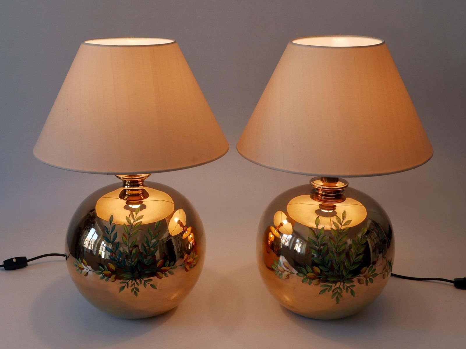 Set Of Two Mid Century Modern Massive Brass Side Table Lamps By Arte Lumen 1970s photo vintage