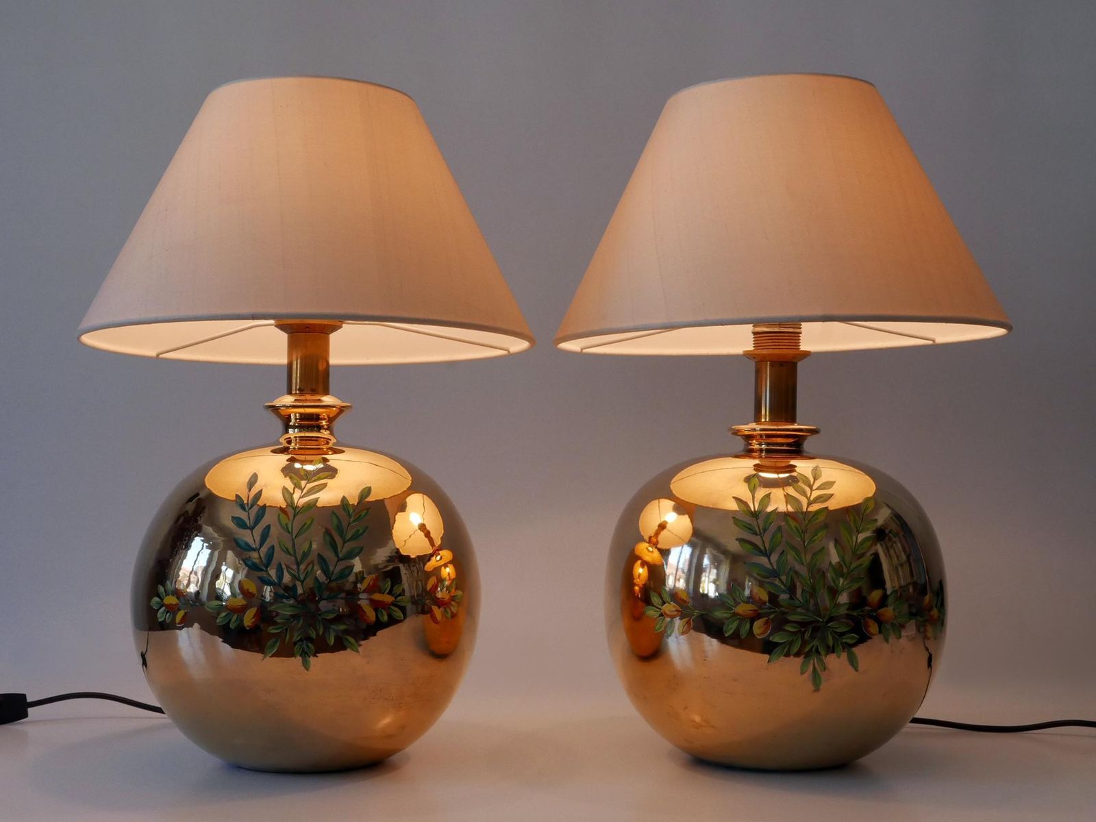 Lighting Set Of Two Mid Century Modern Massive Brass Side Table Lamps By Arte Lumen 1970s photo