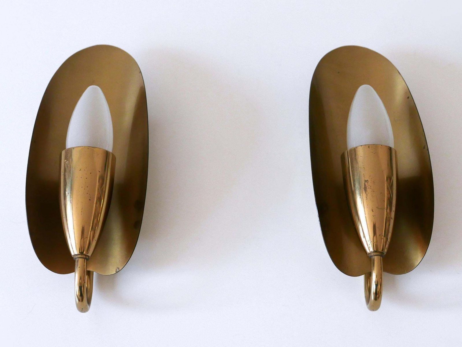 Set Of Two Lovely Mid Century Modern Brass Sconces Or Wall Lamps Germany 1950s photo vinterior