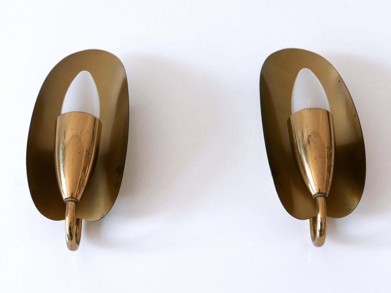 Set Of Two Lovely Mid Century Modern Brass Sconces Or Wall Lamps Germany 1950s photo vintage