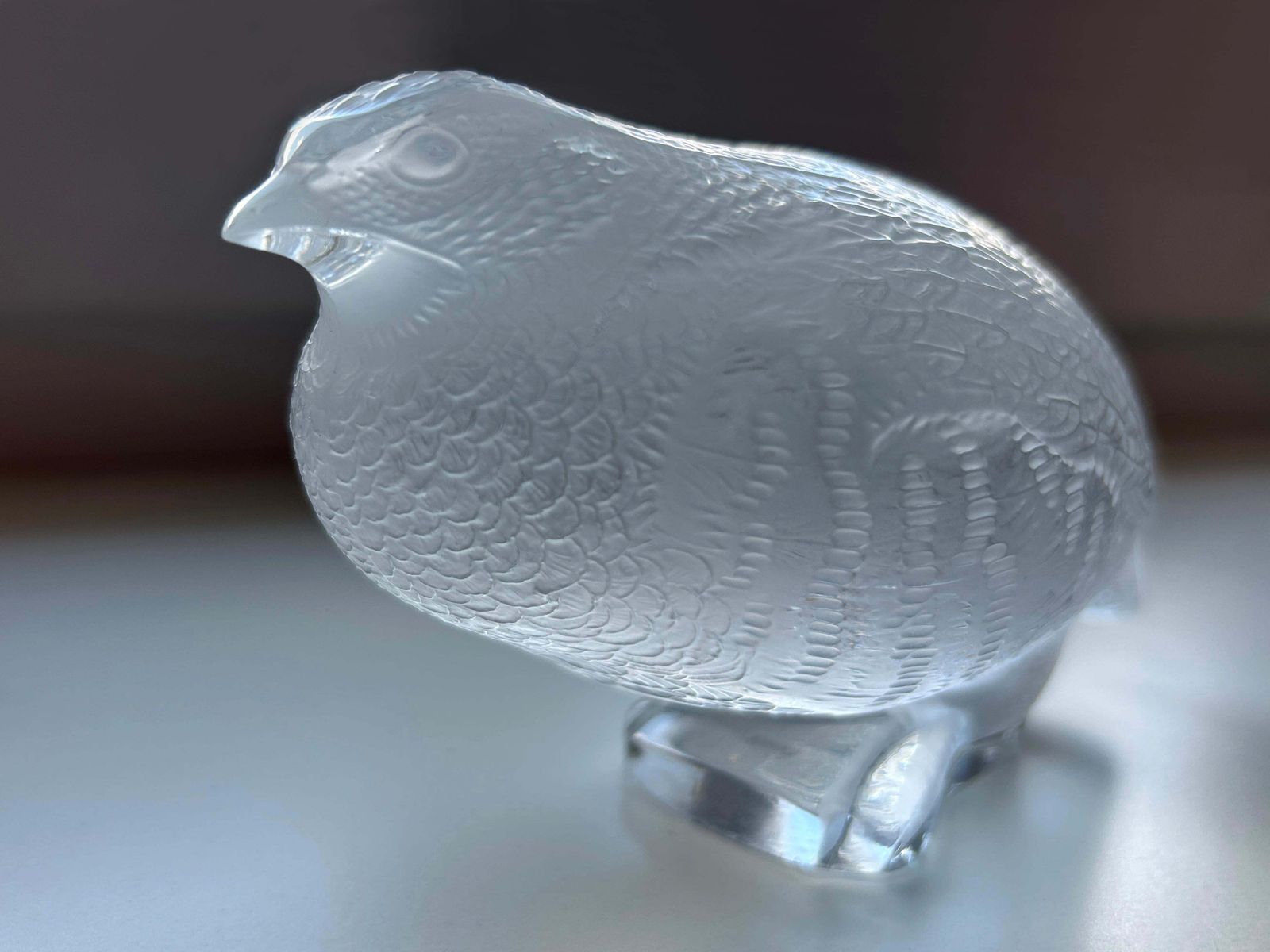 Art Beautiful & Highly Decorative Glass Quail Sculpture By Lalique France 1960s photo