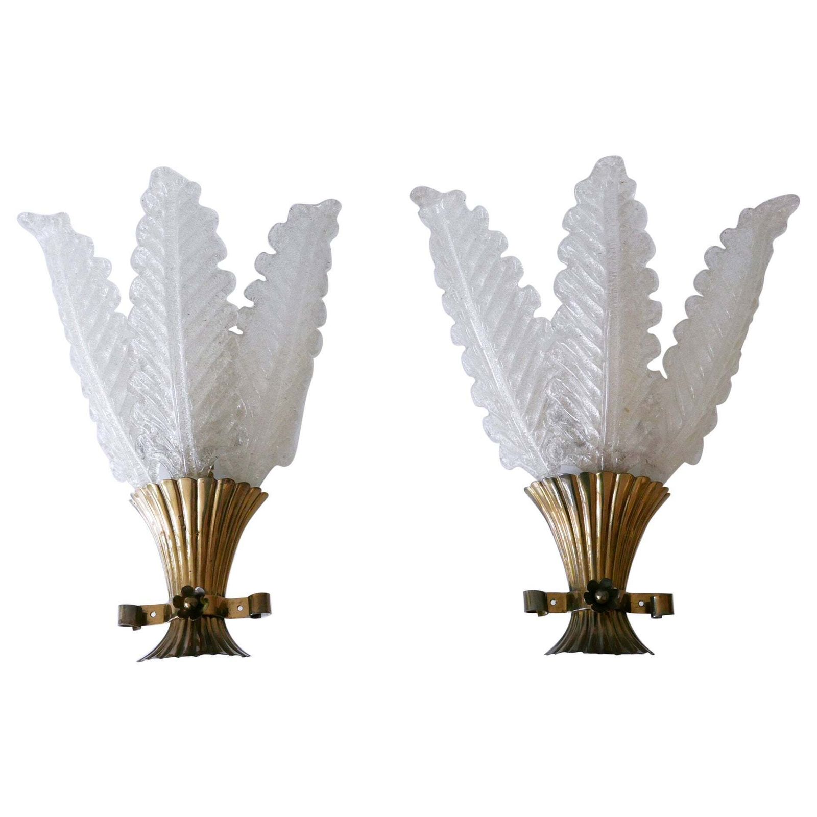 Set Of Two Rare Mid Century Modern Murano Glass Sconces By Barovier & Toso Italy