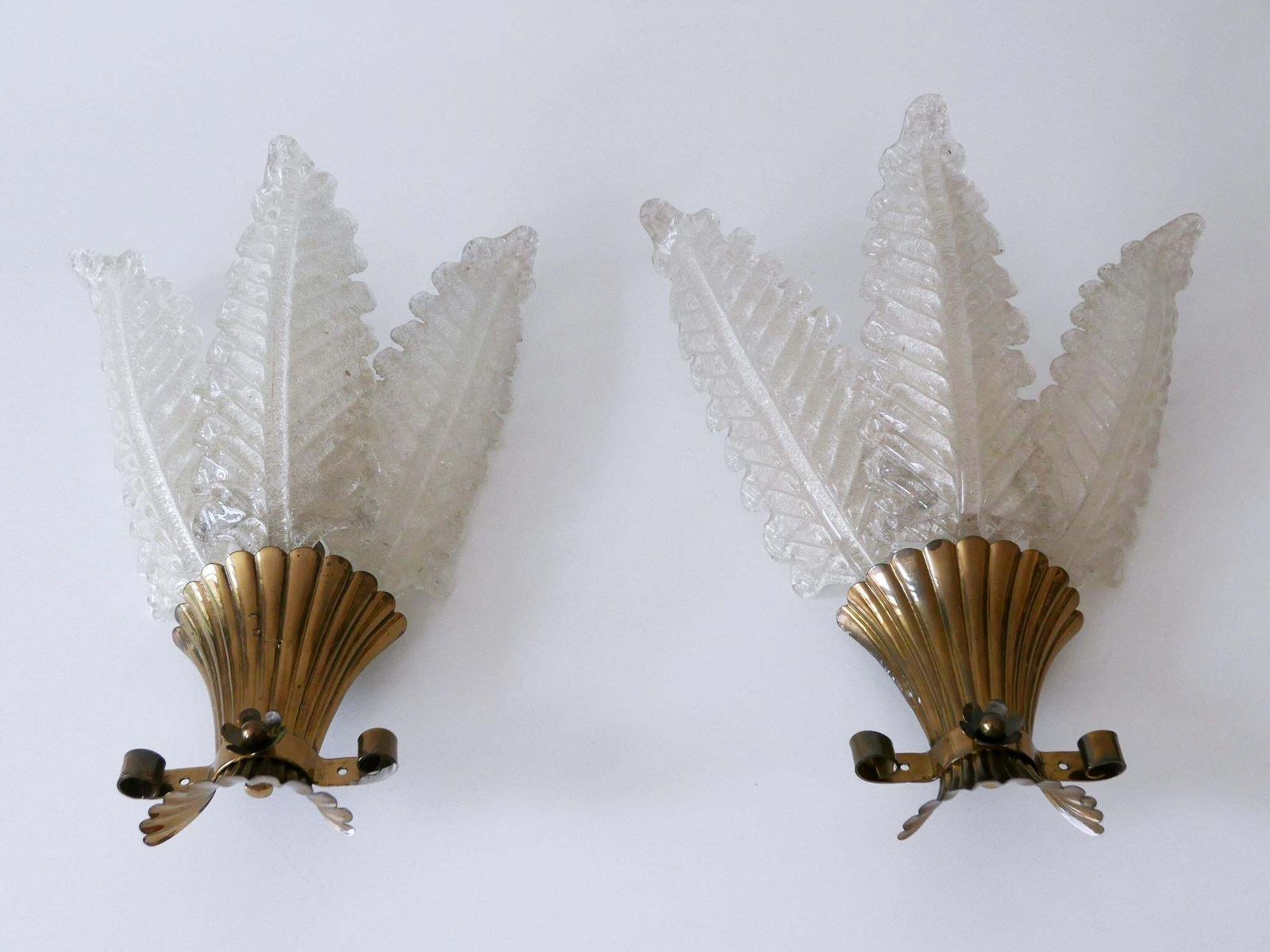 Set Of Two Rare Mid Century Modern Murano Glass Sconces By Barovier & Toso Italy photo vinterior