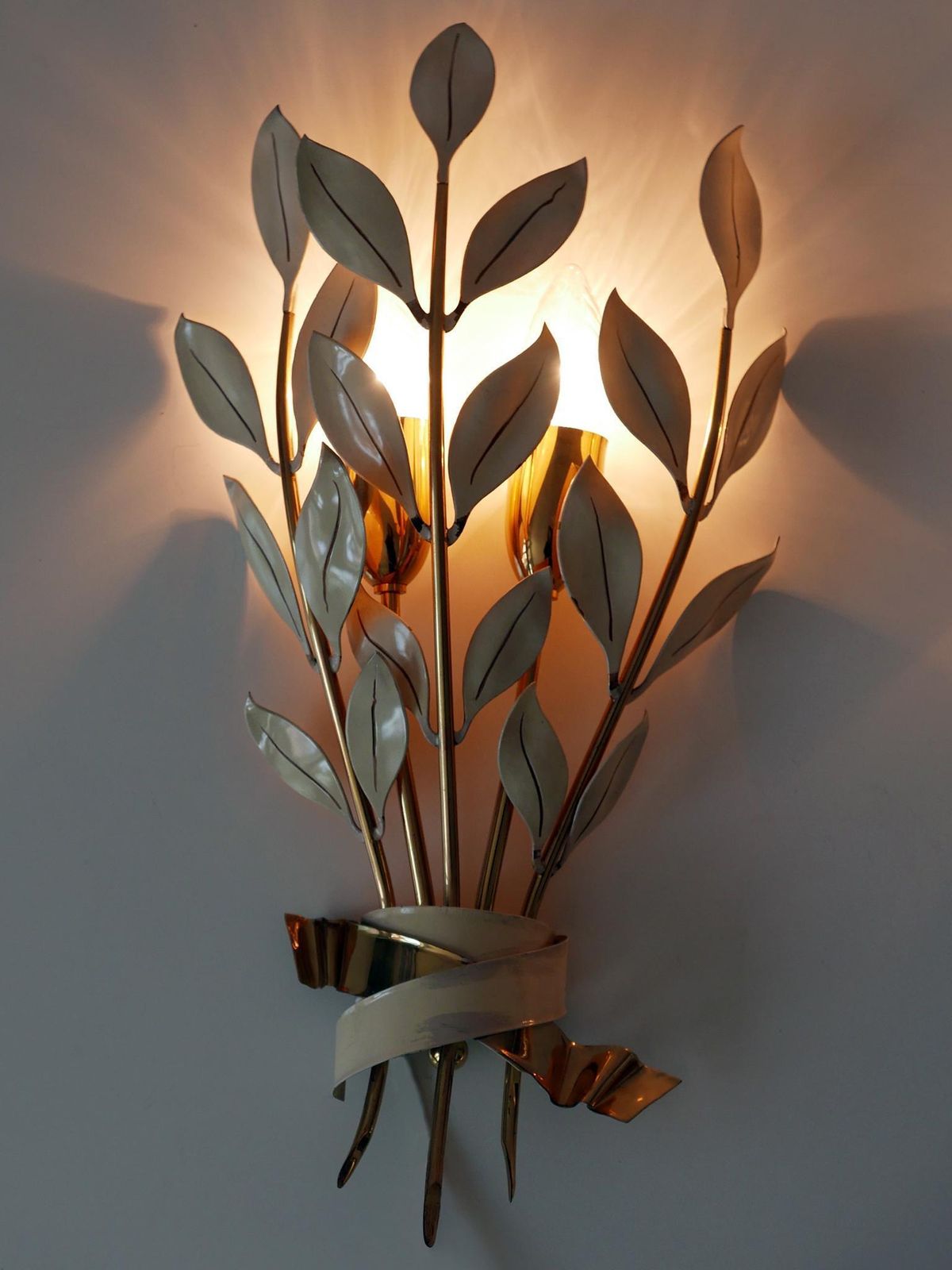 Set Of Two Rare 'Laurel Bouquet' Sconces By Vereinigte Werkstätten München 1950 photo buy