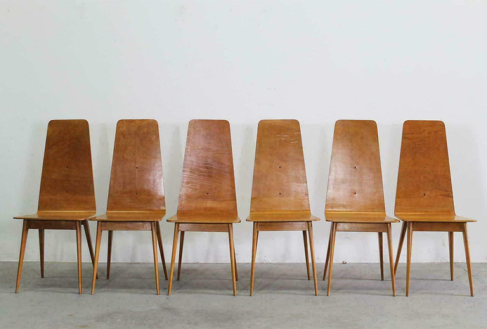Set Of Six Dining Chairs In Wood By Sineo Gemignani Italian Manufacture 1940s photo 5195.0