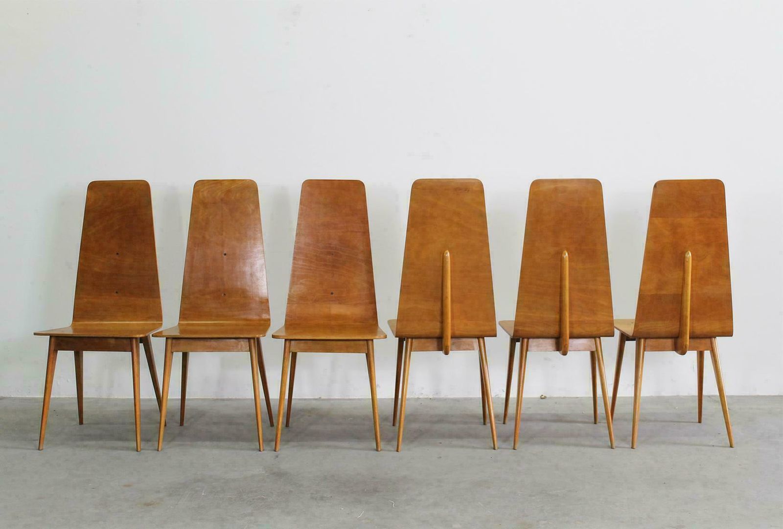 Set Of Six Dining Chairs In Wood By Sineo Gemignani Italian Manufacture 1940s photo buy