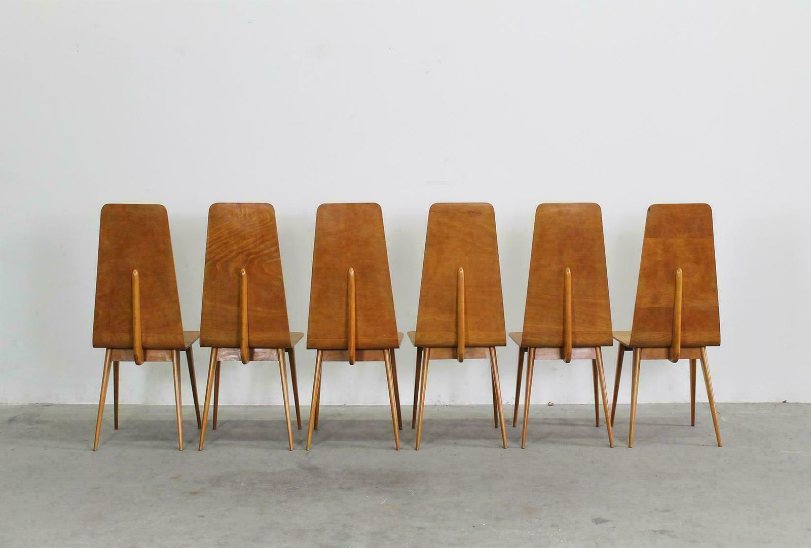 Set Of Six Dining Chairs In Wood By Sineo Gemignani Italian Manufacture 1940s photo vintage