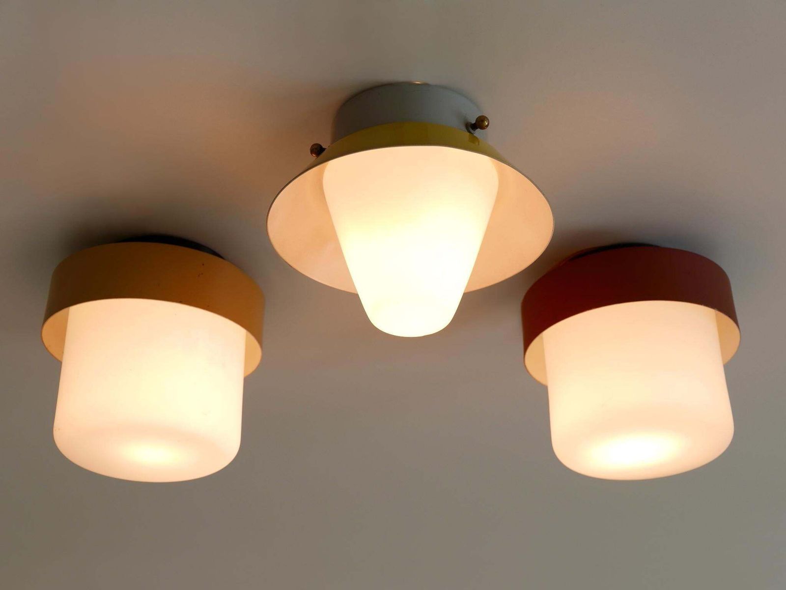 Set Of Three Rare & Lovely Ceiling Fixtures Or Flush Mounts Germany 1960s photo vinterior