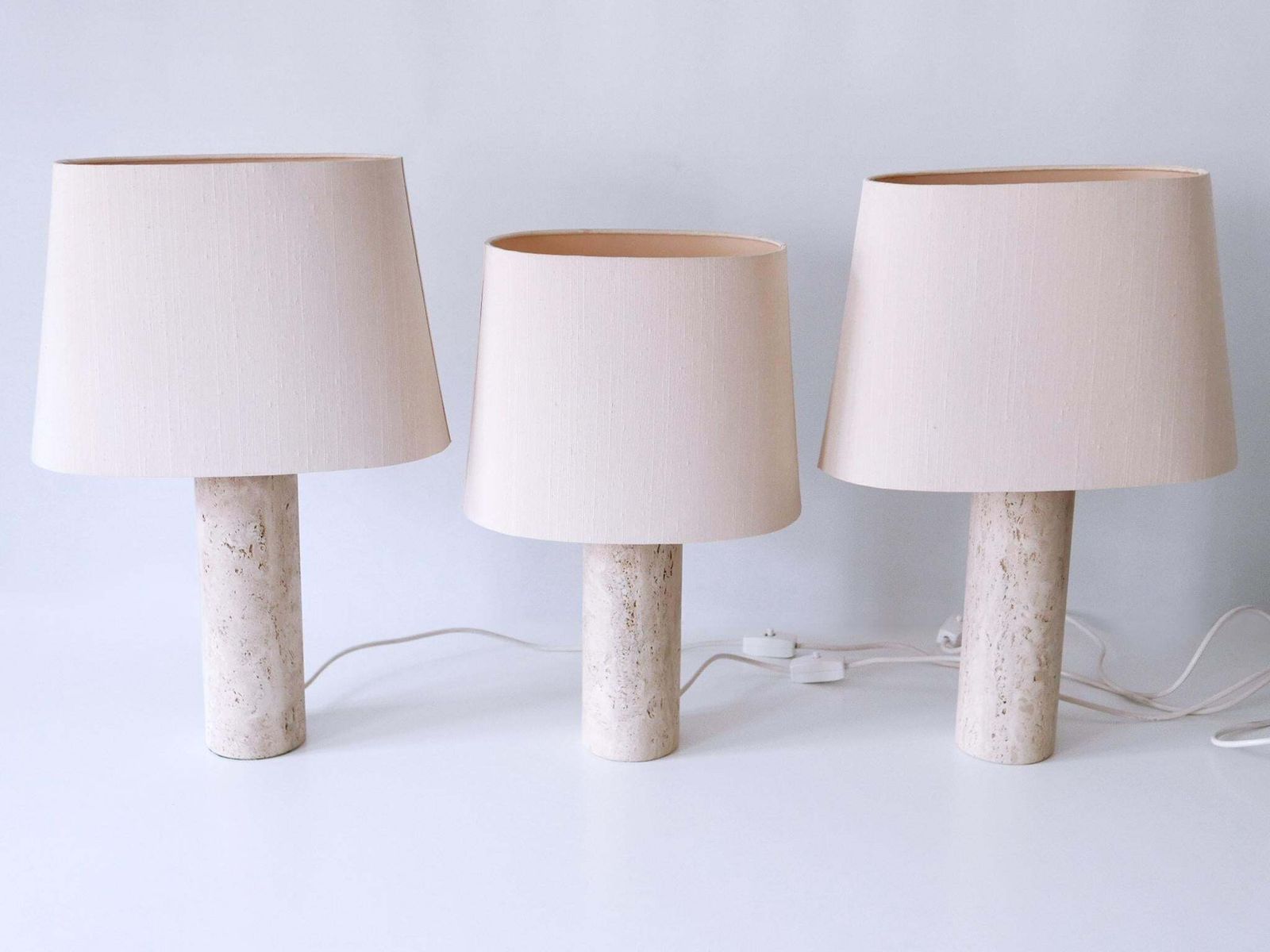 Set Of Three Elegant Mid Century Modern Travertine Table Lamps Italy 1960s photo buy