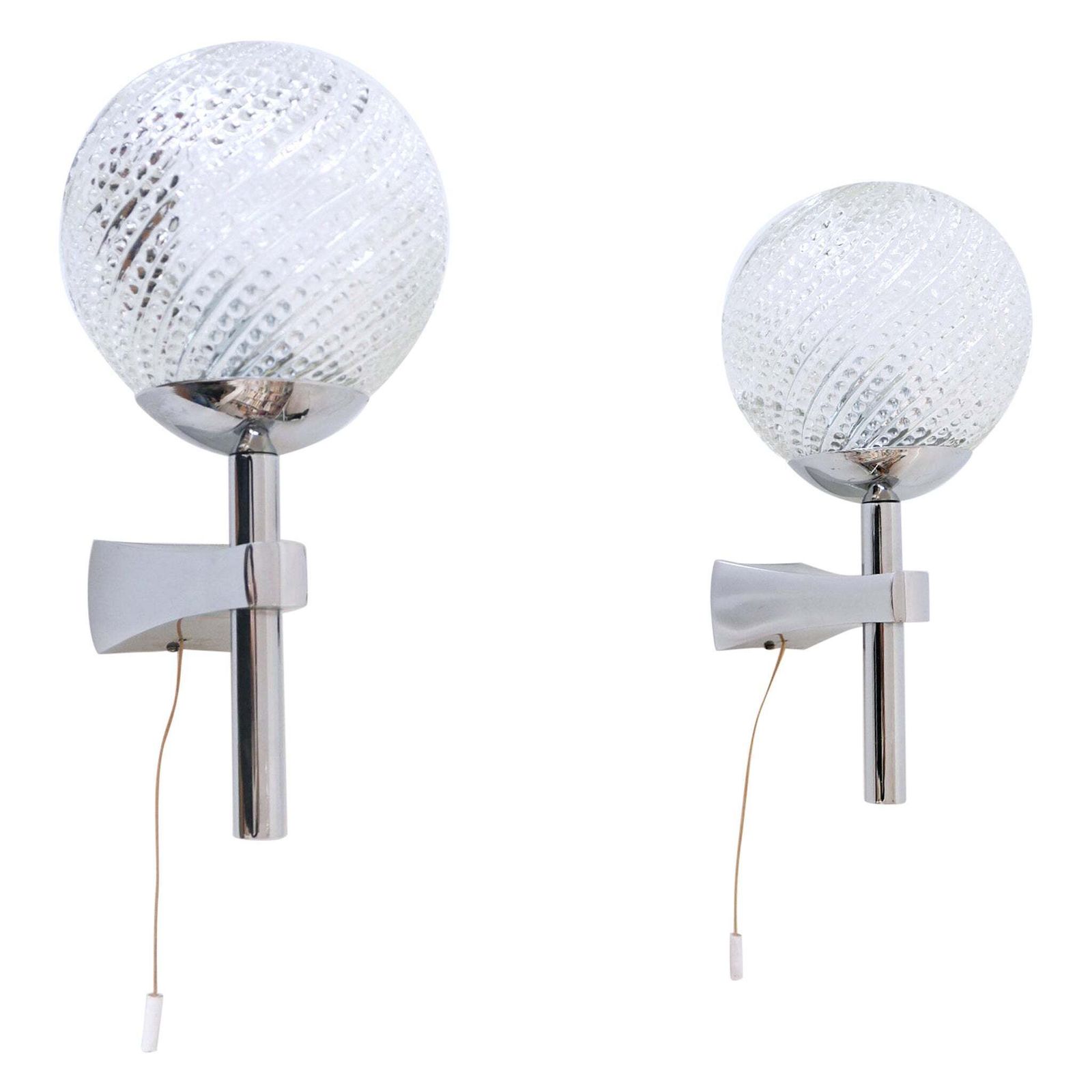 Set Of Two Lovely Mid Century Modern Textured Glass Sconces Or Wall Lamps 1970s