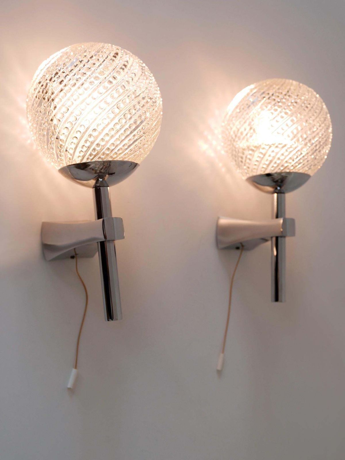 Set Of Two Lovely Mid Century Modern Textured Glass Sconces Or Wall Lamps 1970s photo furniture