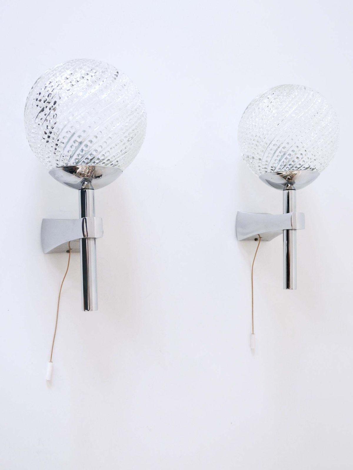Set Of Two Lovely Mid Century Modern Textured Glass Sconces Or Wall Lamps 1970s photo buy
