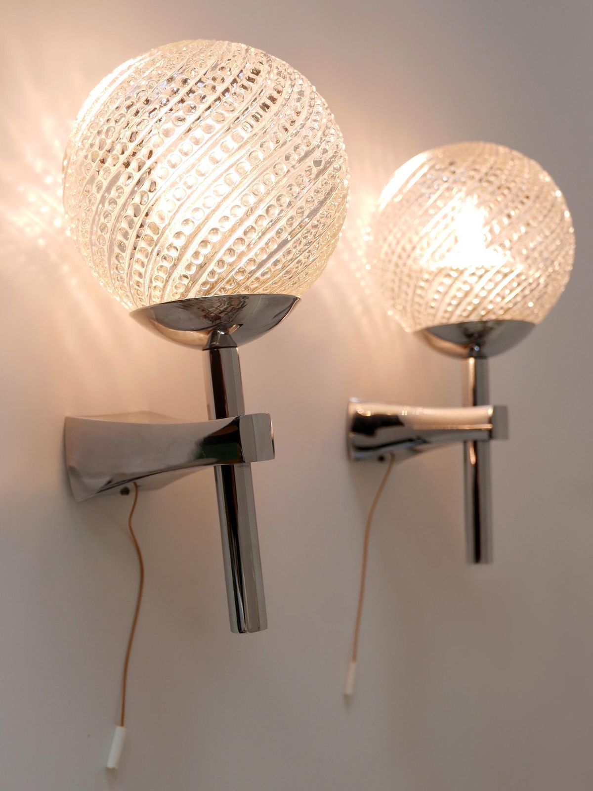 photo for sale Set Of Two Lovely Mid Century Modern Textured Glass Sconces Or Wall Lamps 1970s