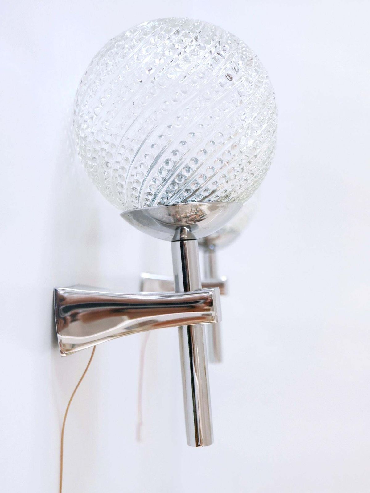 1213.0 Set Of Two Lovely Mid Century Modern Textured Glass Sconces Or Wall Lamps 1970s photo