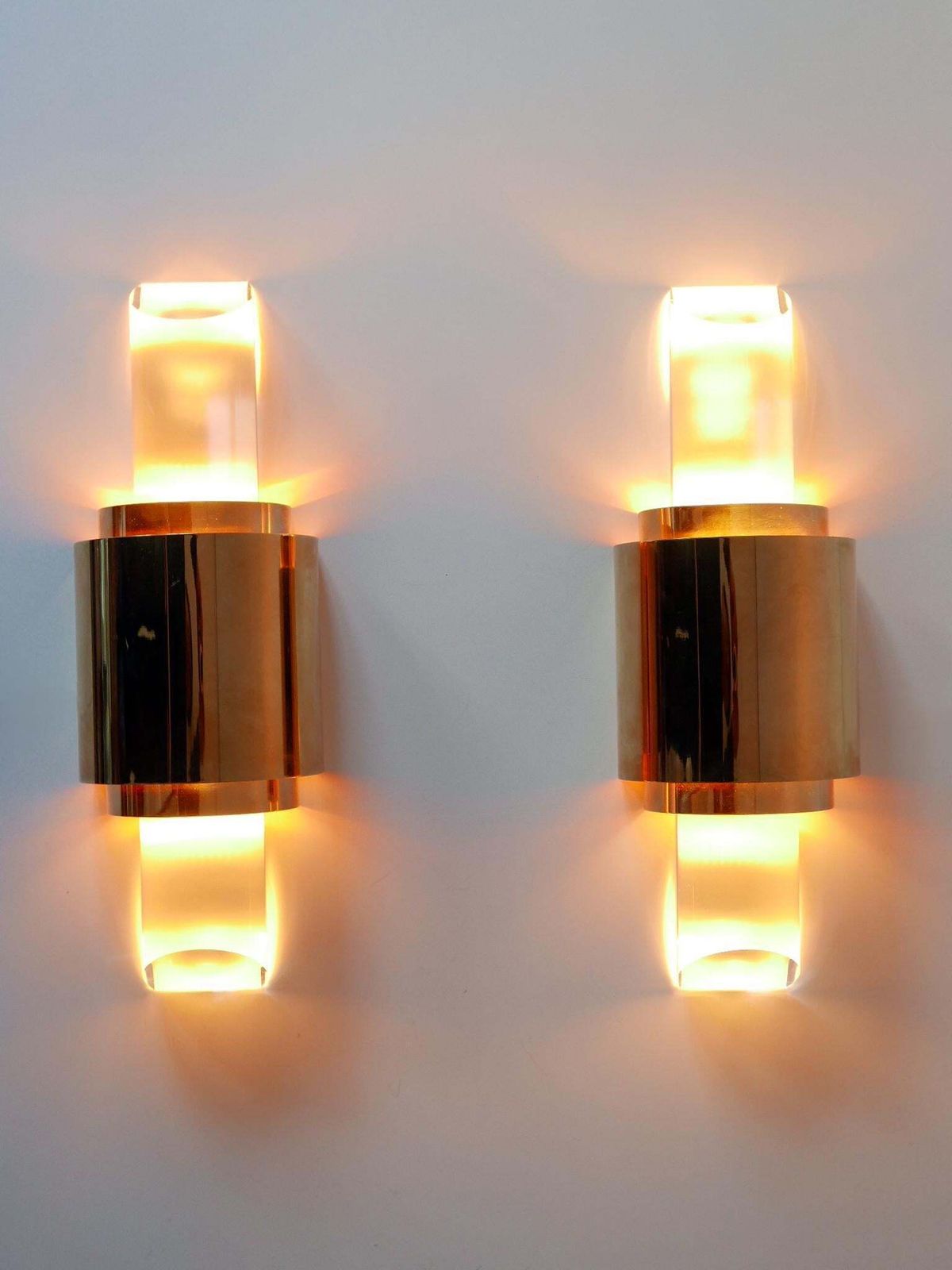 Set Of Two Exceptional Gilt Brass & Lucite Sconces Or Wall Lights Germany 1980s photo vintage