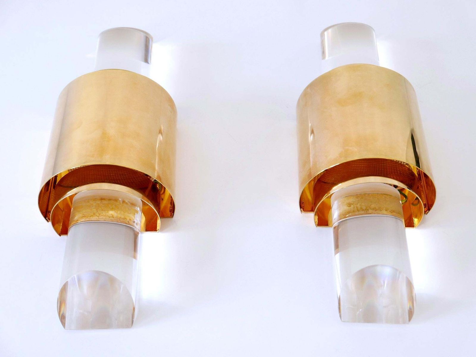 photo for sale Set Of Two Exceptional Gilt Brass & Lucite Sconces Or Wall Lights Germany 1980s