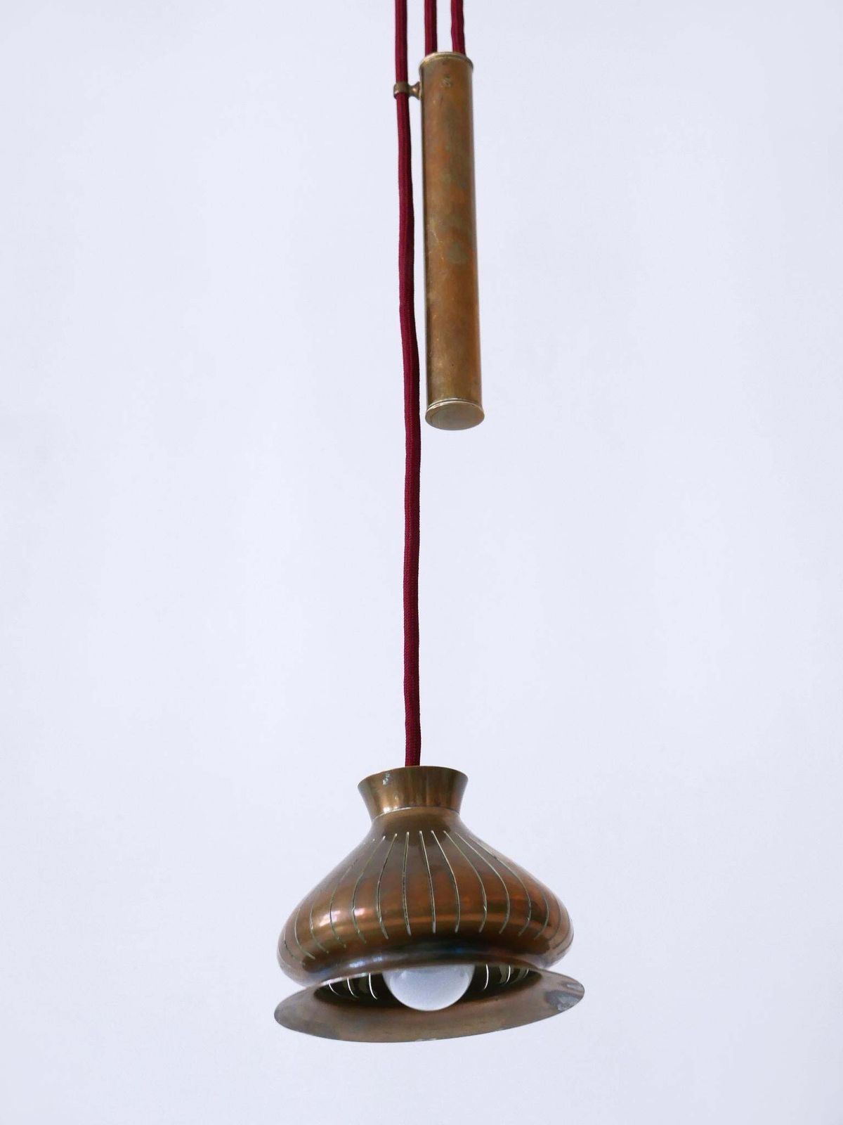 Extremely Rare Mid Century Modern Counterweight Brass Pendant Lamp Germany 1950s photo vinterior