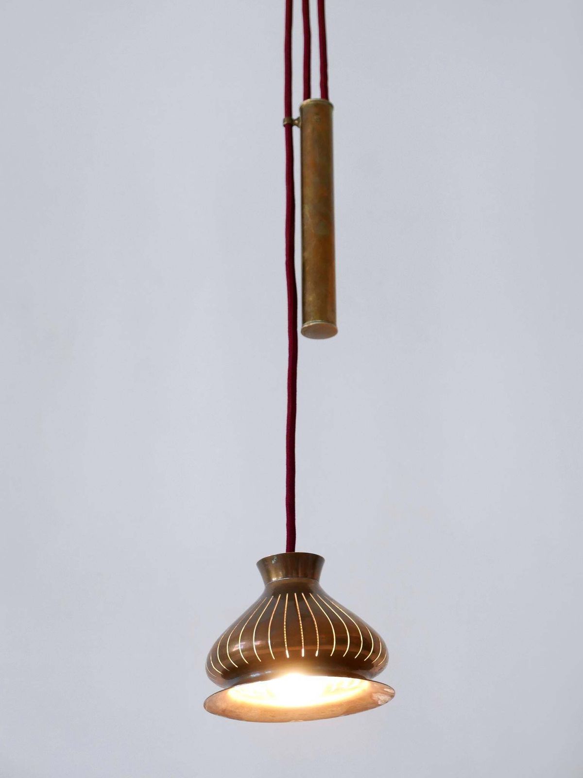 Extremely Rare Mid Century Modern Counterweight Brass Pendant Lamp Germany 1950s photo buy
