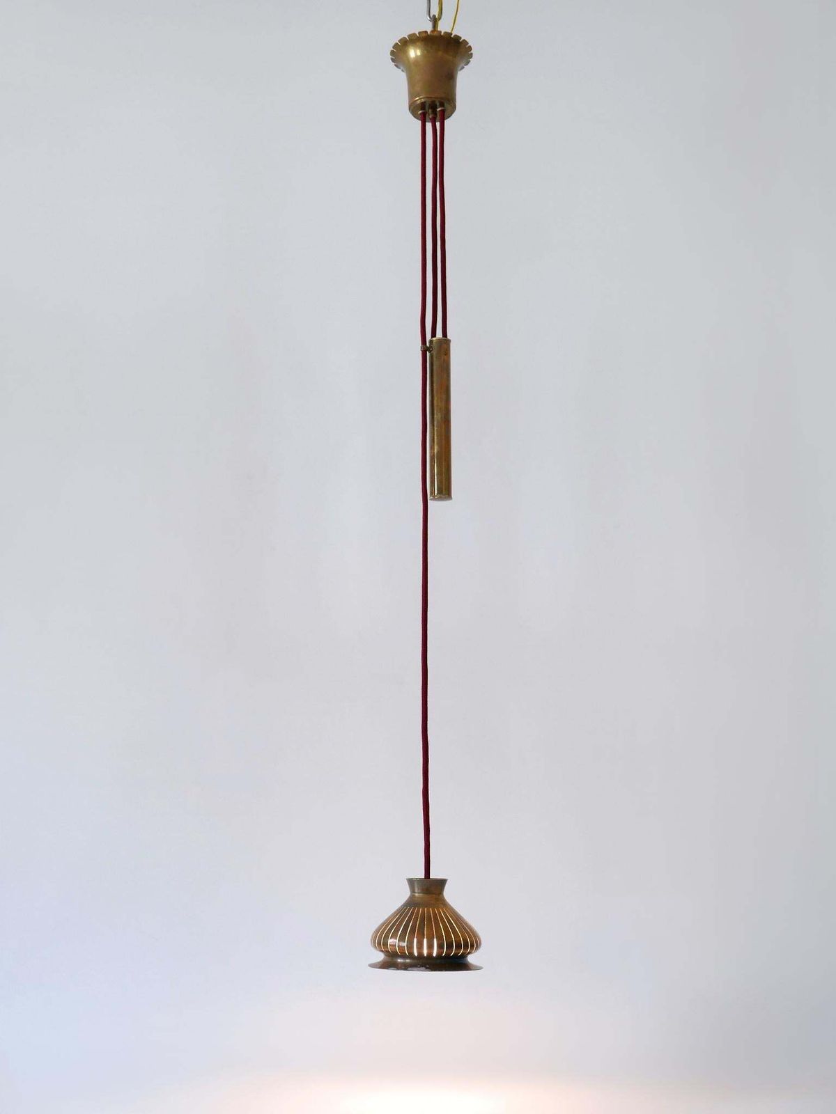 Extremely Rare Mid Century Modern Counterweight Brass Pendant Lamp Germany 1950s photo vintage
