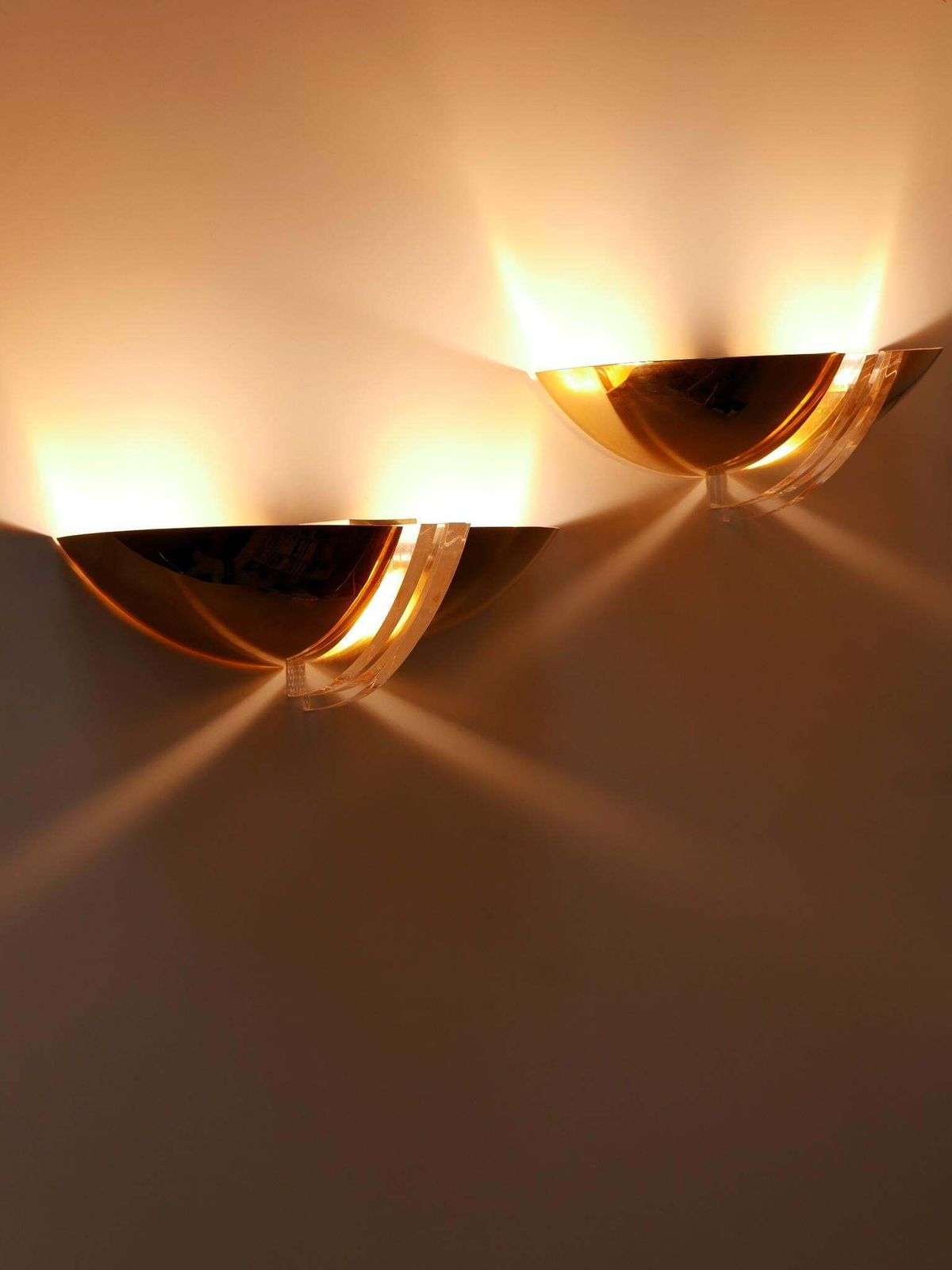 Set Of Two Elegant Gilt Brass & Lucite Sconces Or Wall Lights Germany 1980s photo furniture