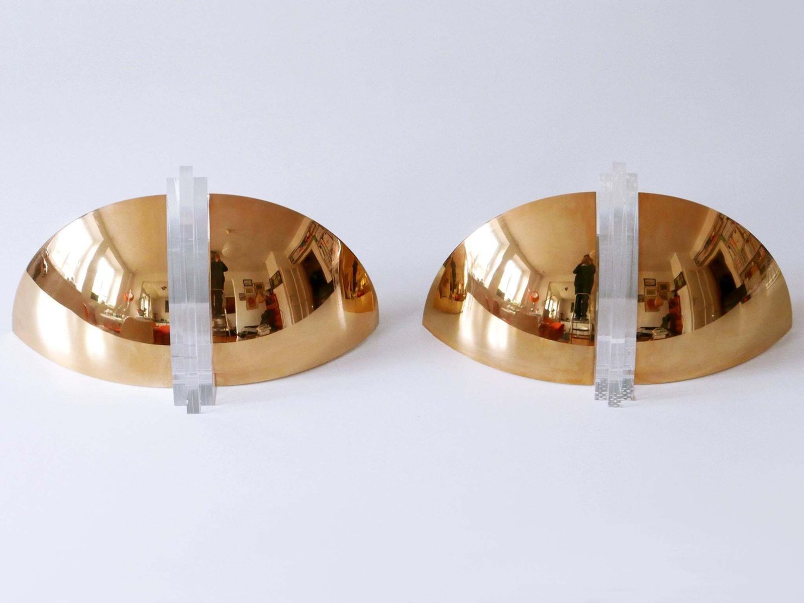 Set Of Two Elegant Gilt Brass & Lucite Sconces Or Wall Lights Germany 1980s photo vinterior