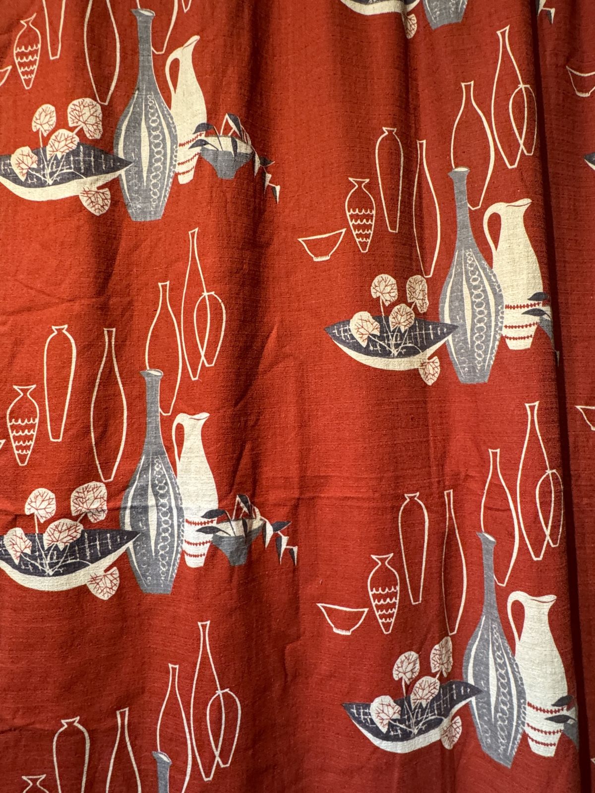 Pair Of Vintage 1950s Red Barkcloth Curtains photo for sale