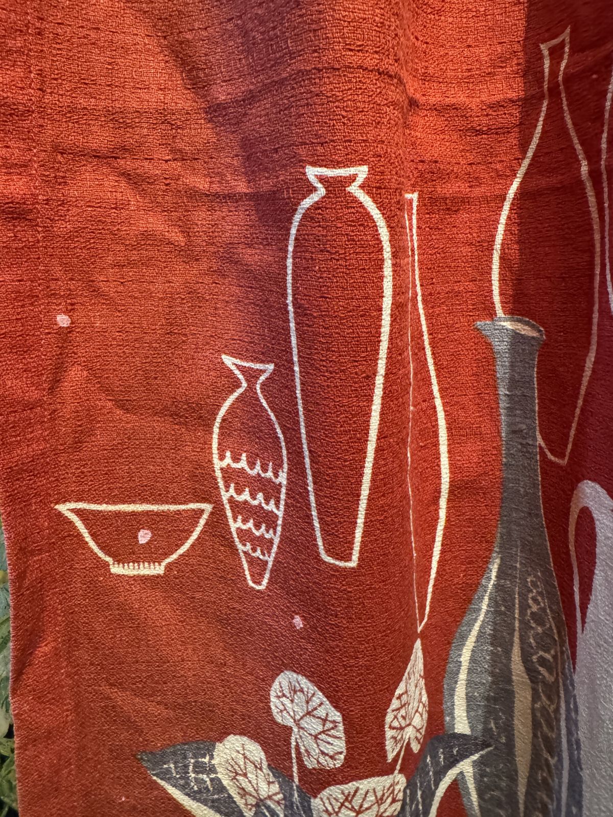 Pair Of Vintage 1950s Red Barkcloth Curtains photo vinterior