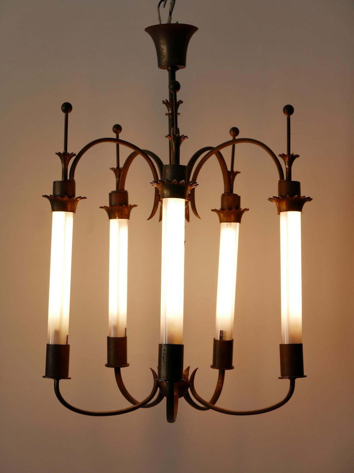 Exceptional Five Flamed Art Deco Chandelier Or Ceiling Lamp Germany 1930s photo Lighting