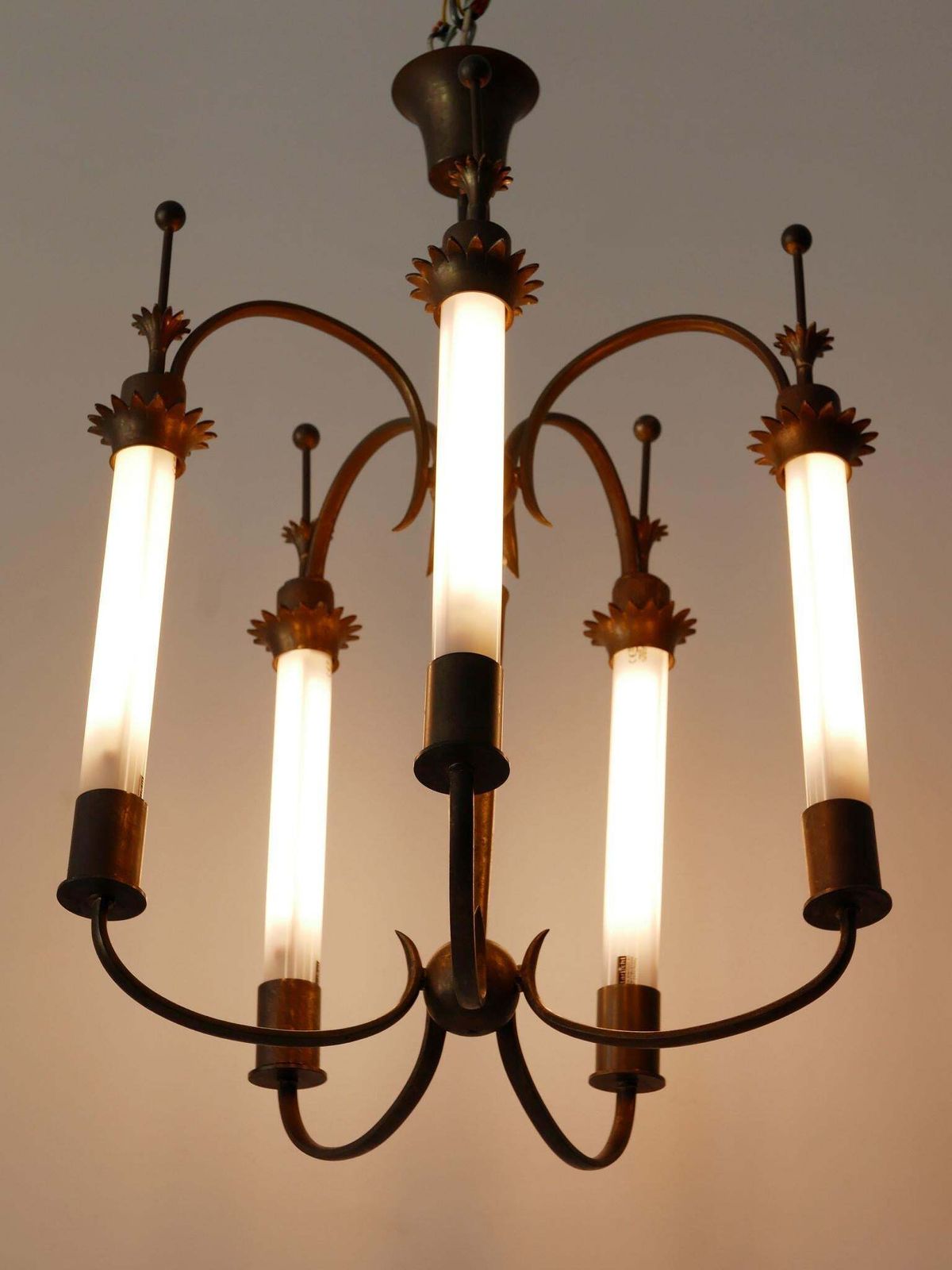 Exceptional Five Flamed Art Deco Chandelier Or Ceiling Lamp Germany 1930s photo vinterior